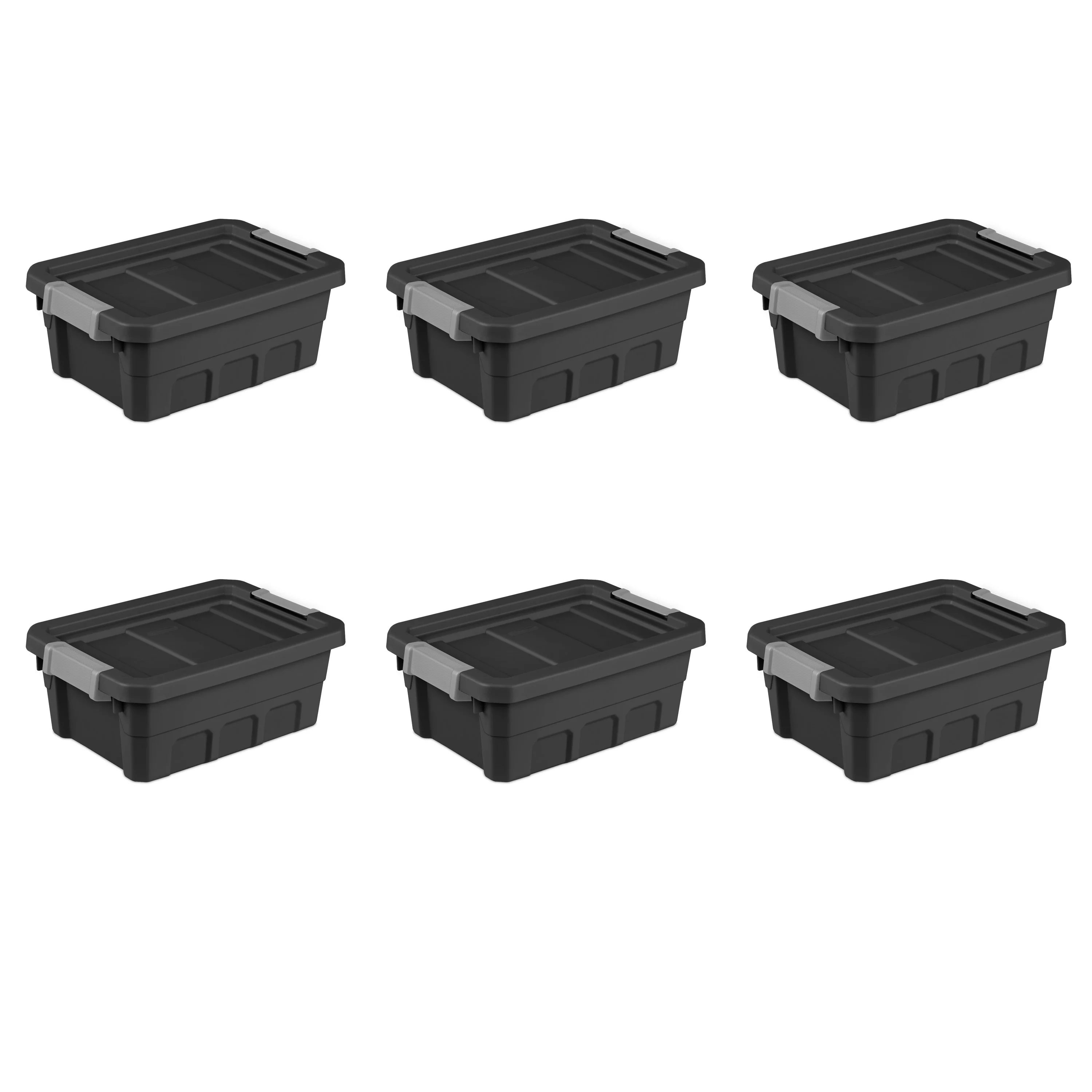 Sterilite 4 Gallon Stacker Tote Plastic, Black, Set of 6
