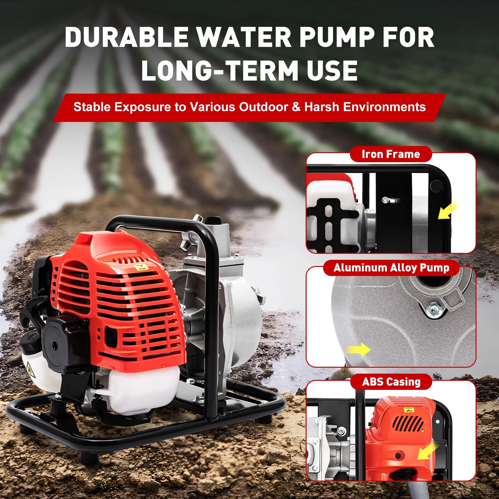 Loyalheartdy 1.7HP 2 Strok Gasoline Water Pump  40.2CC Gas-Powered Water Transfer High Pressure Pump Irrigation Garden Max 282.5ft³/h