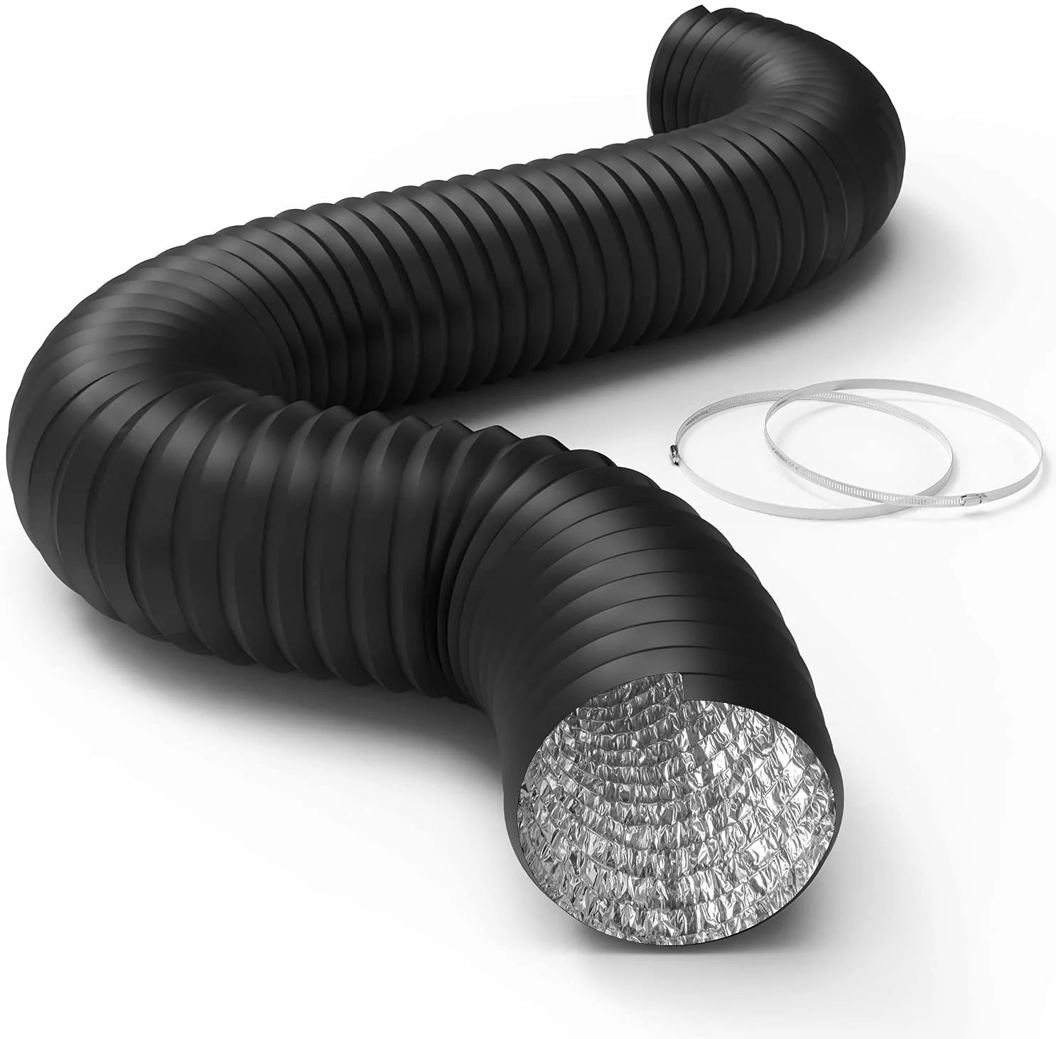 iPower Flexible 12 Inch 8 Feet Aluminum Ducting 4 Layer Protection Dryer Vent Hose for HVAC Heating Cooling Ventilation and Exhaust,Black
