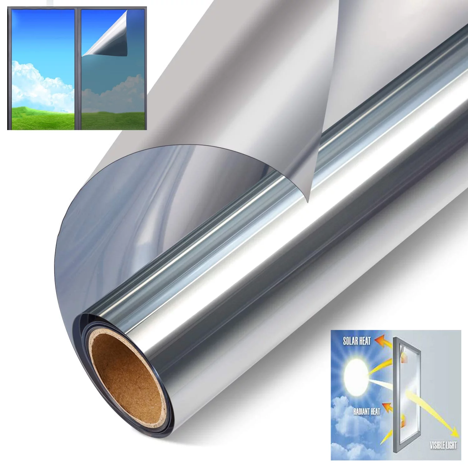 One Way Mirror Tint Window Film Silver Sun/Glare Reduction for Home/Office/Glass/Door