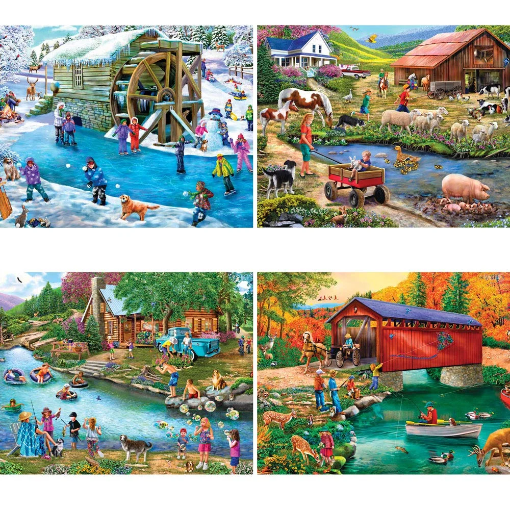 Bits and Pieces - 4-In-1 Multi-Pack River Escapades 300 Piece Jigsaw Puzzles for Adults - Each Puzzle Measures 16 