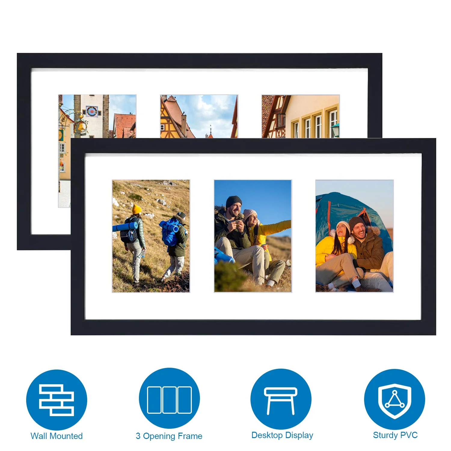 iMounTEK 2Pcs Picture Frame 5x7in Photo Frame 3 Opening Collage Frame Desktop Wall Mounted Display Frame for Home Decoration, Black
