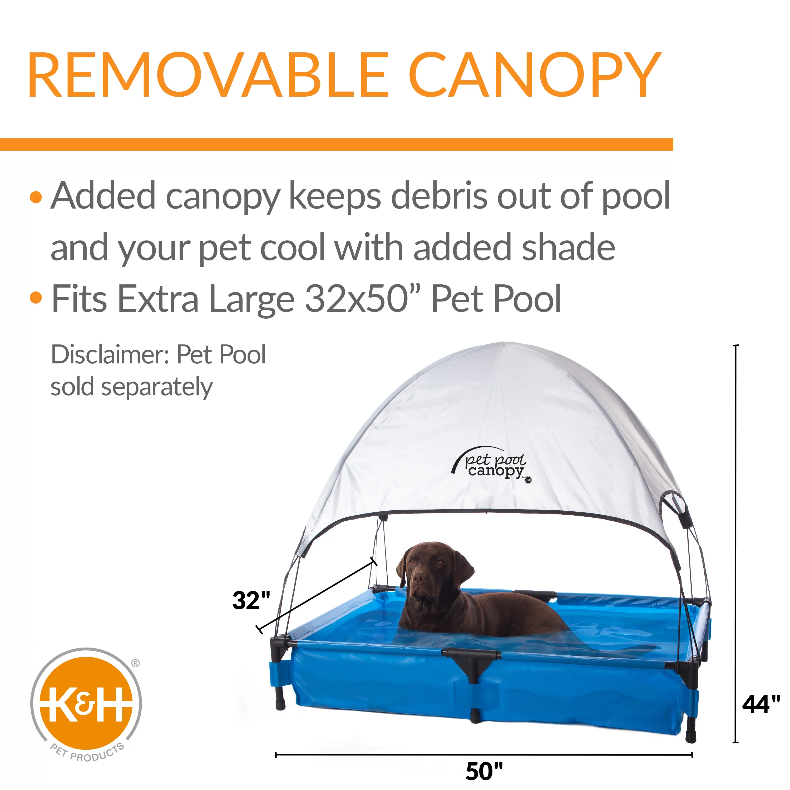 K&H Pet Products Dog Pool & Pet Bath Canopy (Pet Pool Sold Separately) Gray X-Large 32 X 50 Inches