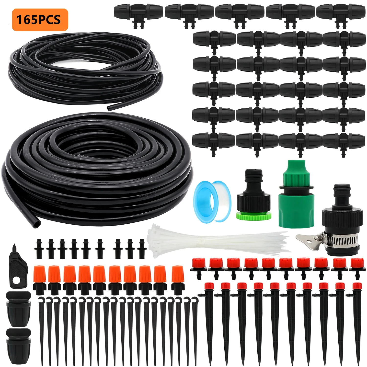 Drip Irrigation Kits, 100ft/30M Garden Plant Watering Sprinkler System with Distribution Tubing Hose Adjustable Nozzles, Automatic Mist Cooling Irrigation Set for Garden Lawn, Patio