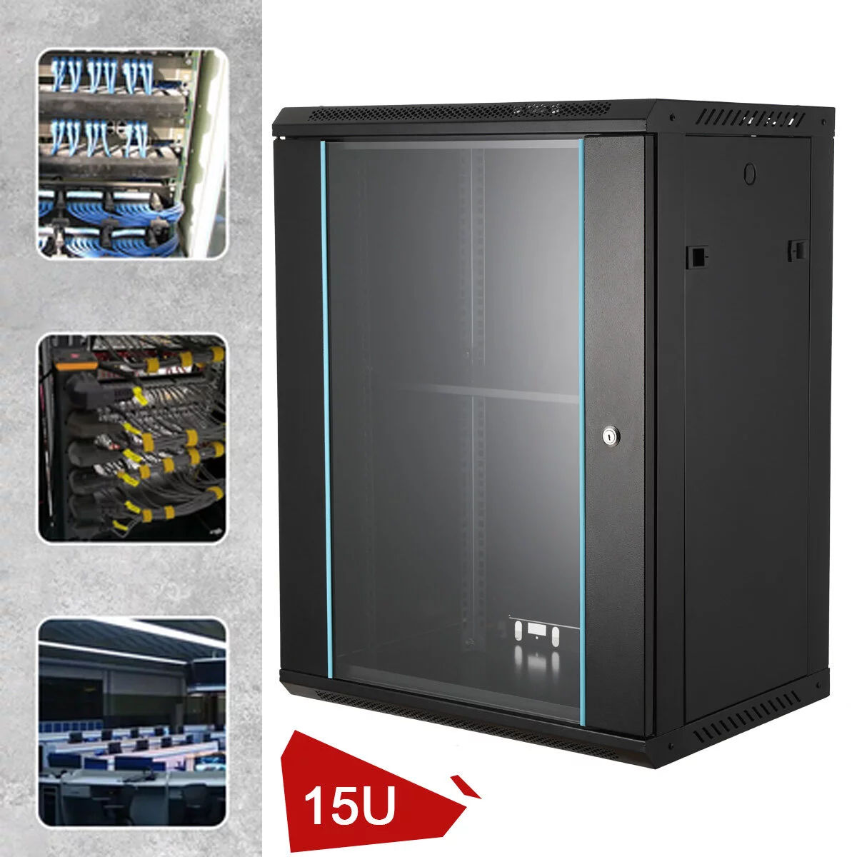 SUDEG 15U Wall Mount IT Network Server Data Cabinet Rack Locking Lock & Key - 24 inch Deep