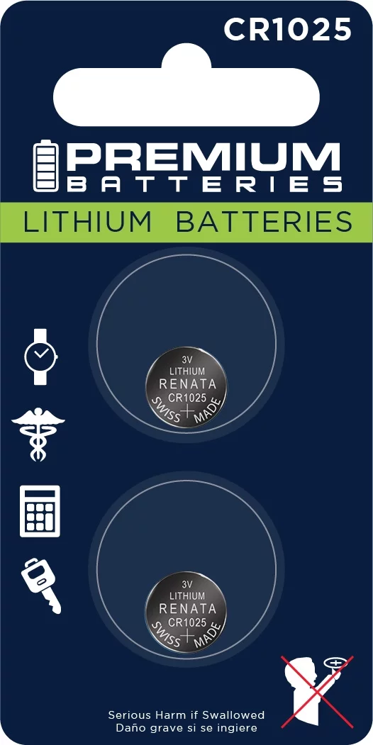 Premium Batteries Renata CR1025 3V Child Safe Lithium Coin Cell (2 Count)