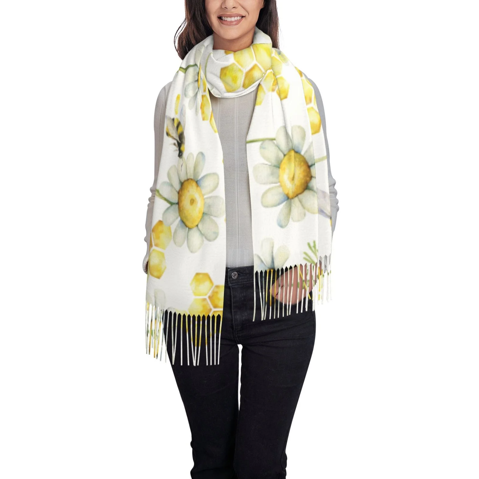 Ocsxa Scarf Shawl Wraps For Women Soft Cashmere Scarf Sweet Honey Printed Large Blanket Scarf