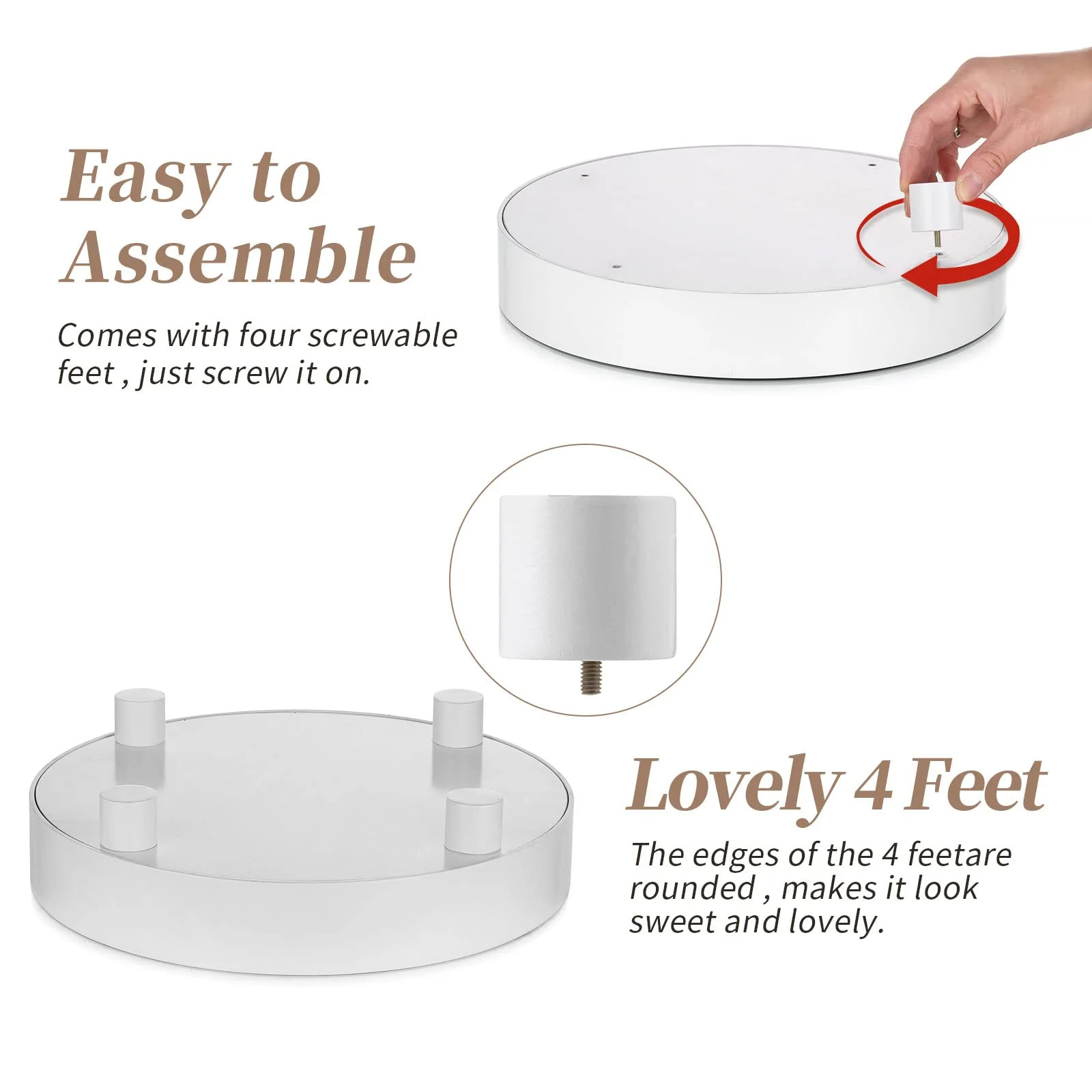 Hanobe Round Decorative Vanity Tray Bathroom Perfume Trays Circle White Pedestal Stand Wood Riser for Display Decor Dresser