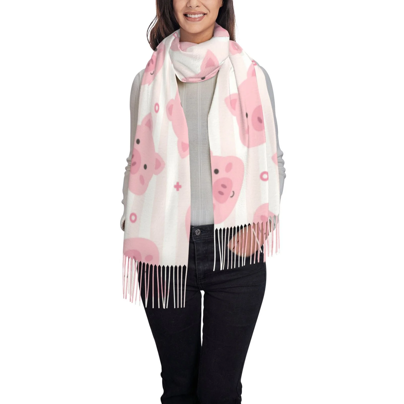 Ocsxa Scarf Shawl Wraps For Women Soft Cashmere Scarf Cartoon Pig Printed Large Blanket Scarf