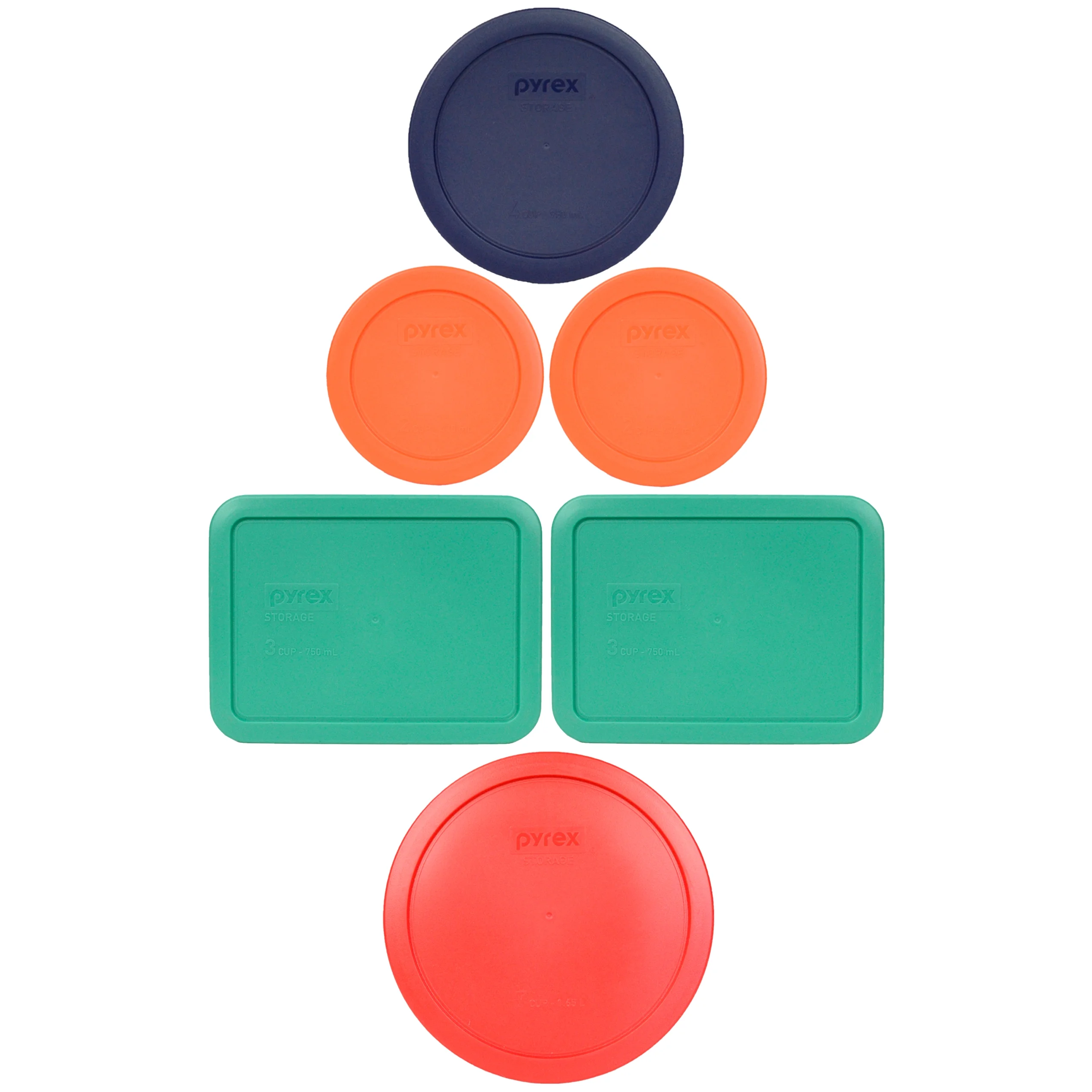 Pyrex Multi-Color (2) 7200-PC 2-Cup & (1) 7201-PC 4-Cup & (2) 7210-PC 3-Cup & (1) 7402-PC 7-Cup Replacement Lids