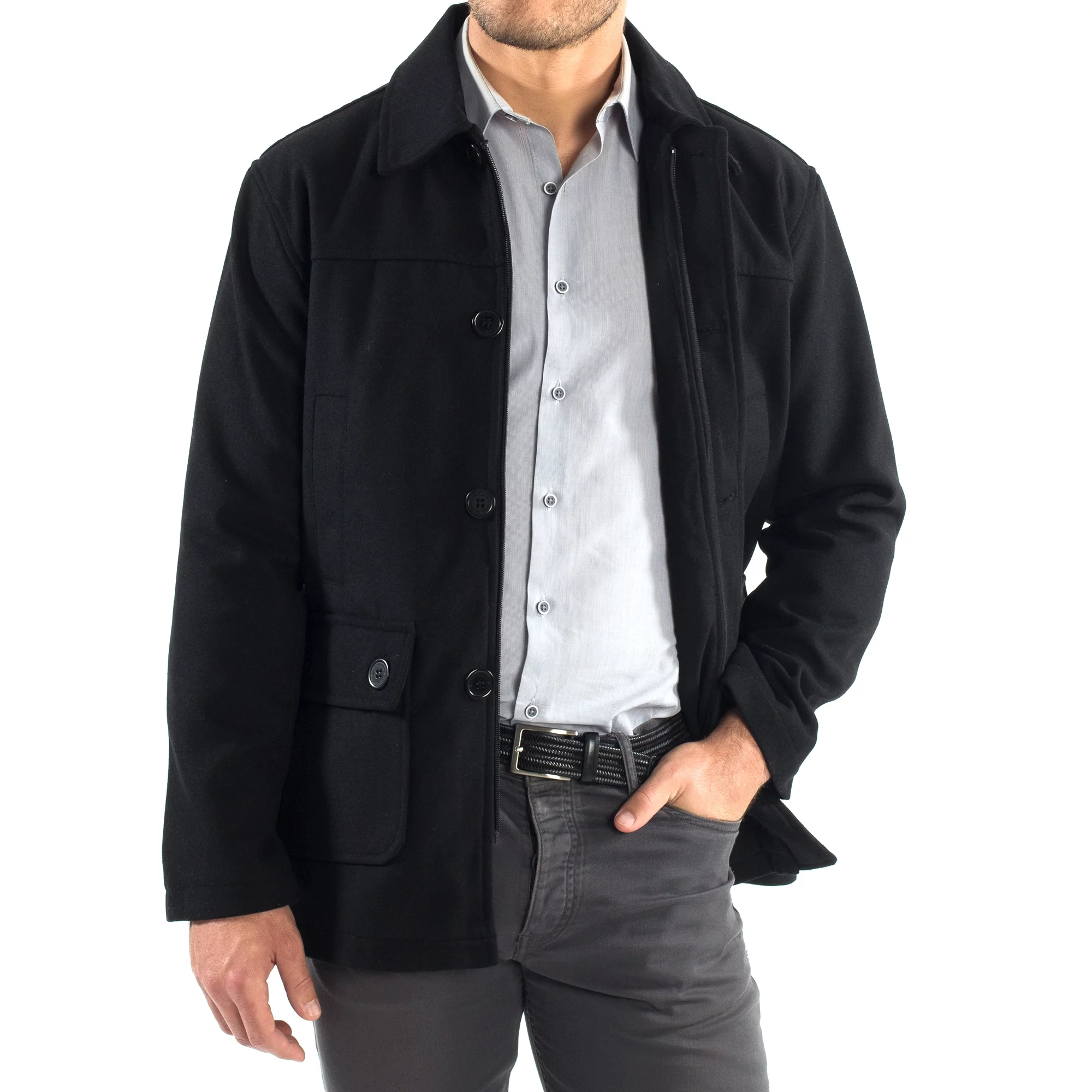 Alpine Swiss Wyat Mens Wool Blend Classic Barn Coat Cargo Pocket Military Jacket