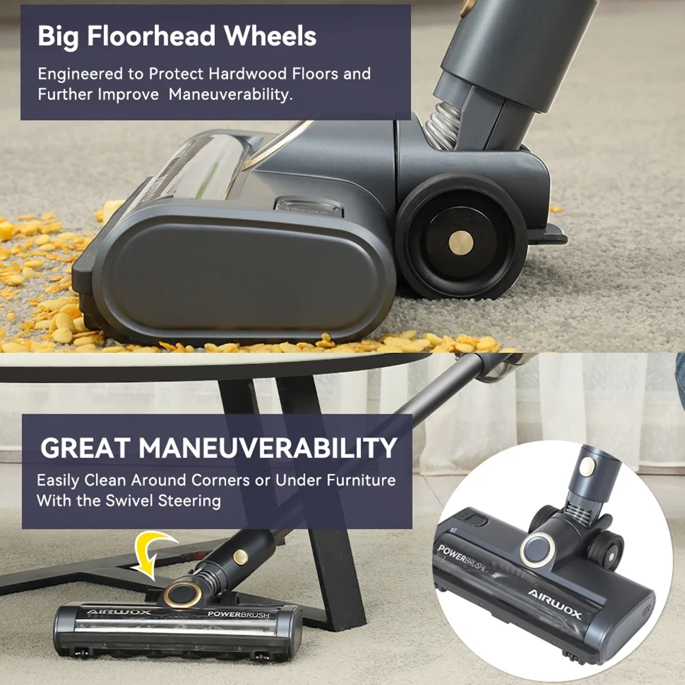 AIRWOX Cordless Vacuum Cleaner 350W Lightweight Stick Vacuum with Floor Lights US