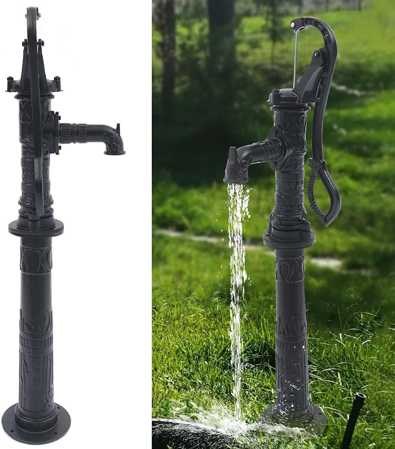 Hand Pump Cast Iron Well Water Pitcher Press Suction Garden 19.69ft w/ Stand Tall Shallow Well Pitcher Hand Water Pump w/ Stand Cast Iron 19.69ft Suction Garden Hand Water Pump Cast Iron Black