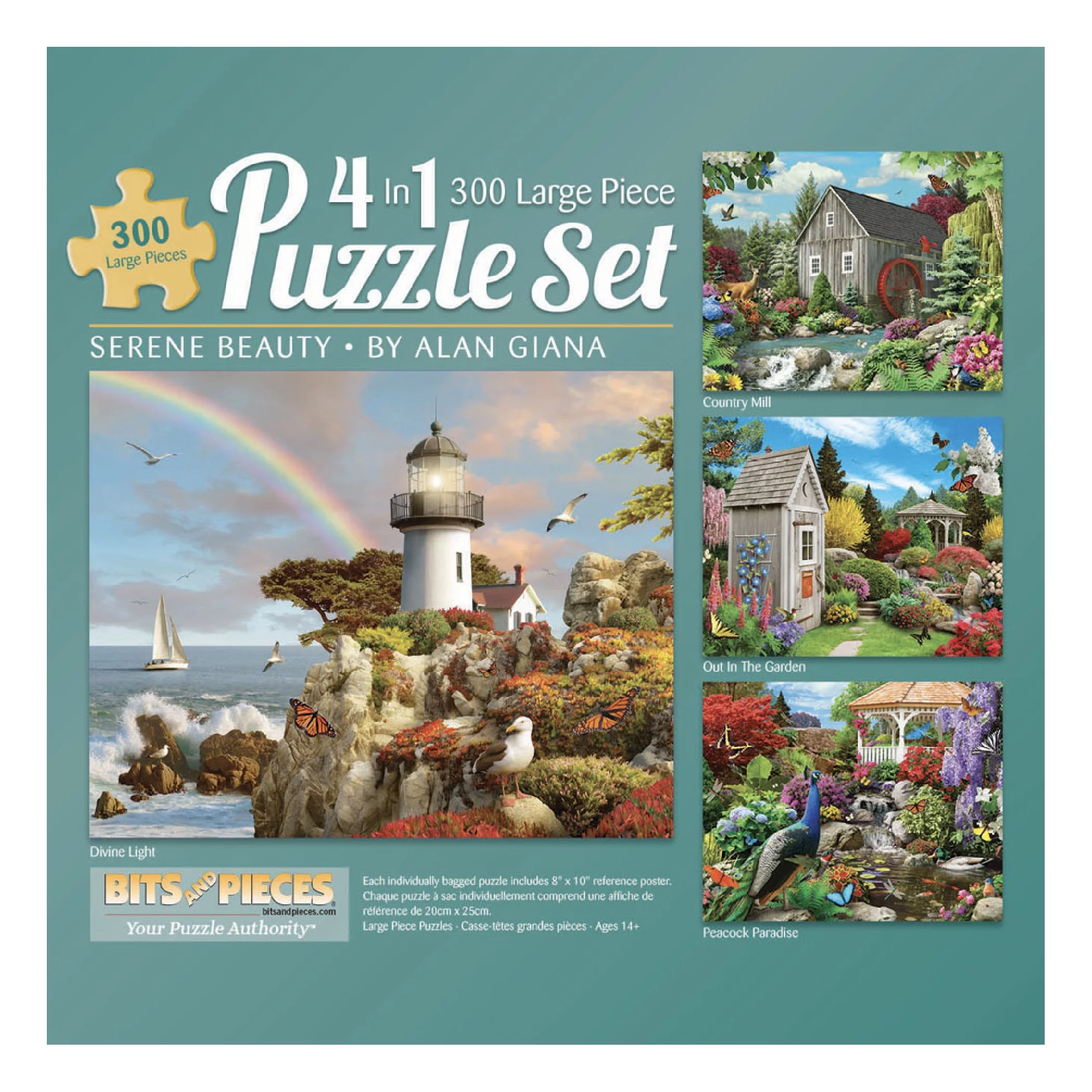 Bits and Pieces - 4-In-1 Multi-Pack Serene Beauty 300 Piece Jigsaw Puzzles for Adults - Each Puzzle Measures 16 
