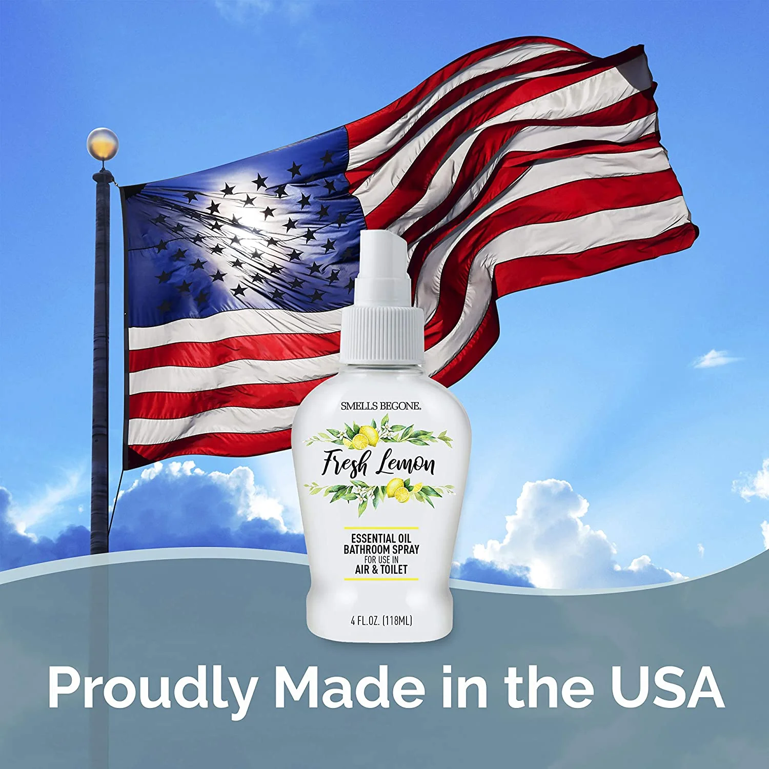 SMELLS BEGONE 4 oz Essential Oil Bathroom Spray - Eliminate Toilet Odors - Fresh Lemon