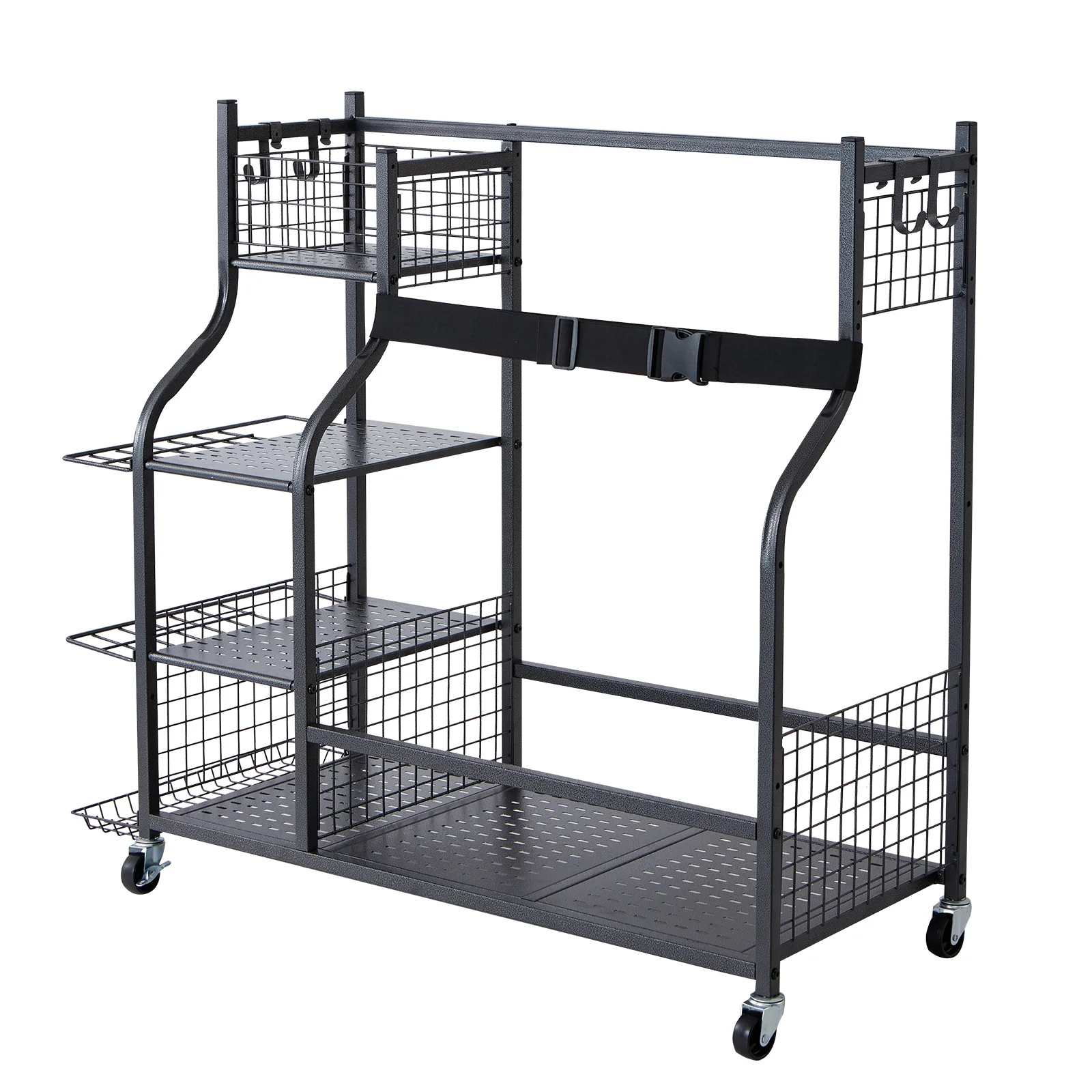 SKYSHALO Golf Storage Garage Organizer 2 Golf Bag Stand Holder Rolling Ball Cart on Wheels, Club Rack Ball Cart ,Outdoor Sport Gear  Toy Storage