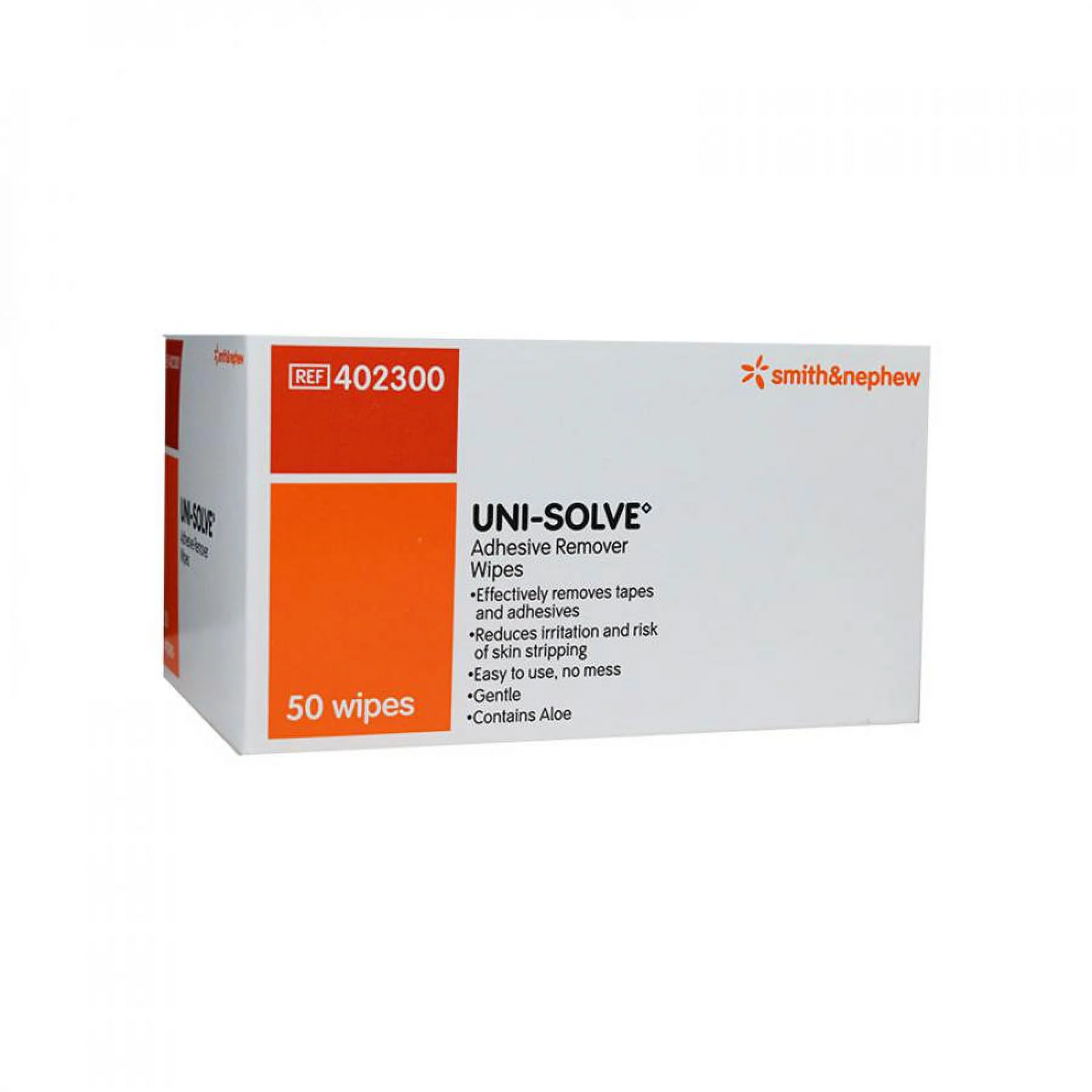 Uni-Solve Adhesive Remover Wipe, With Aloe, Preservative Free, Individual Packets, Box of 50, 3 Count