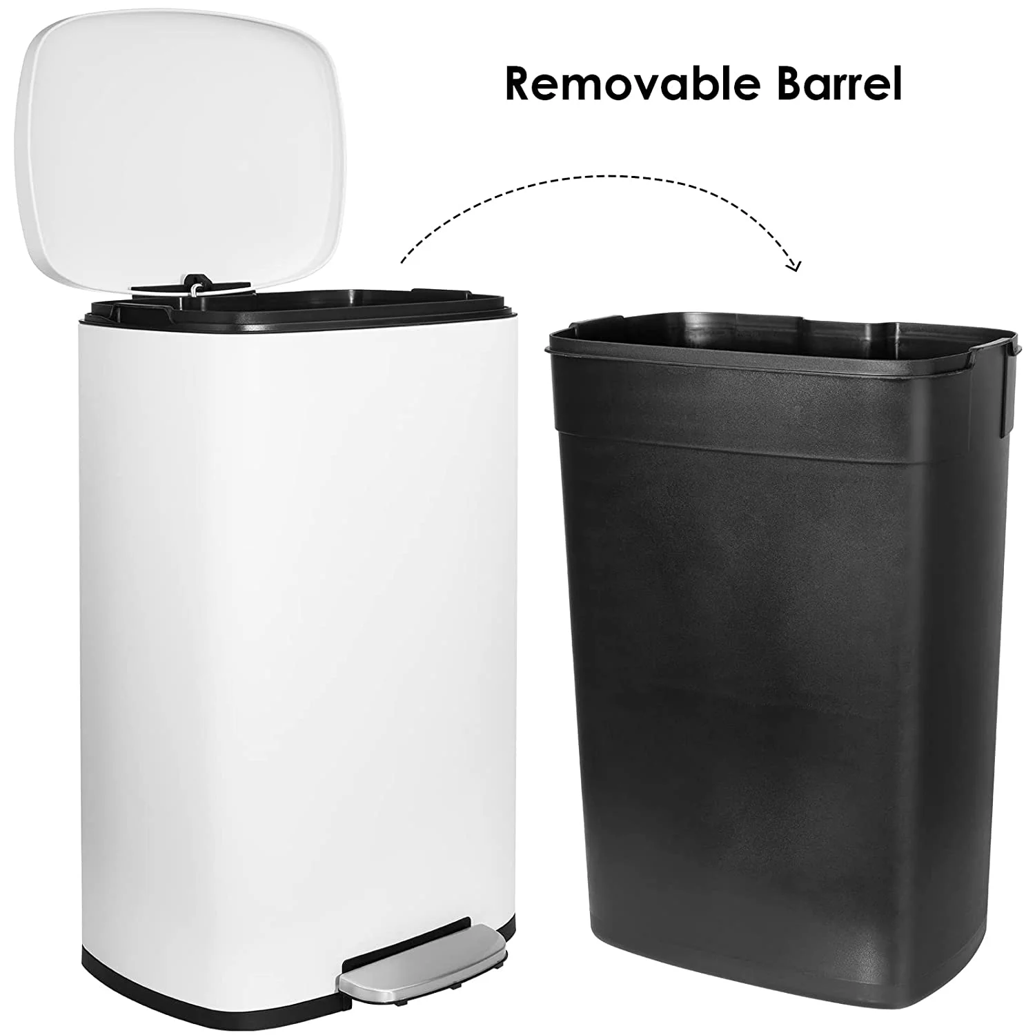 U-SHARE  13.2 Gallon Step Trash Can, Stainless Steel Garbage Bin, Soft-Close Rubbish Bin with Removable Plastic Inner Bucket, Fingerprint-Proof, Lid Dustbin, Suit for Kitchen Home (50L, White)