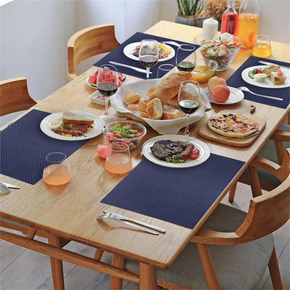 4Pcs Polyester Table Placemats Washable , Navy Blue , 13x19 Inch, Rectangle