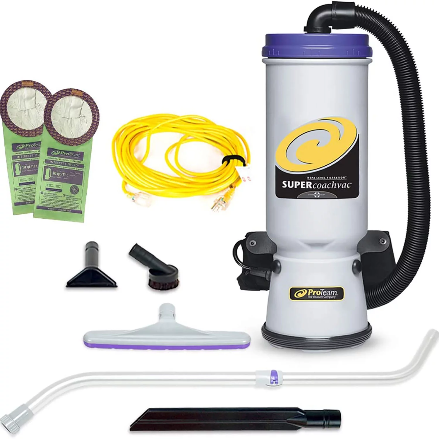 ProTeam 107119 CoachVac 10 Quart Backpack Vacuum with Telescope Wand Tool Kit