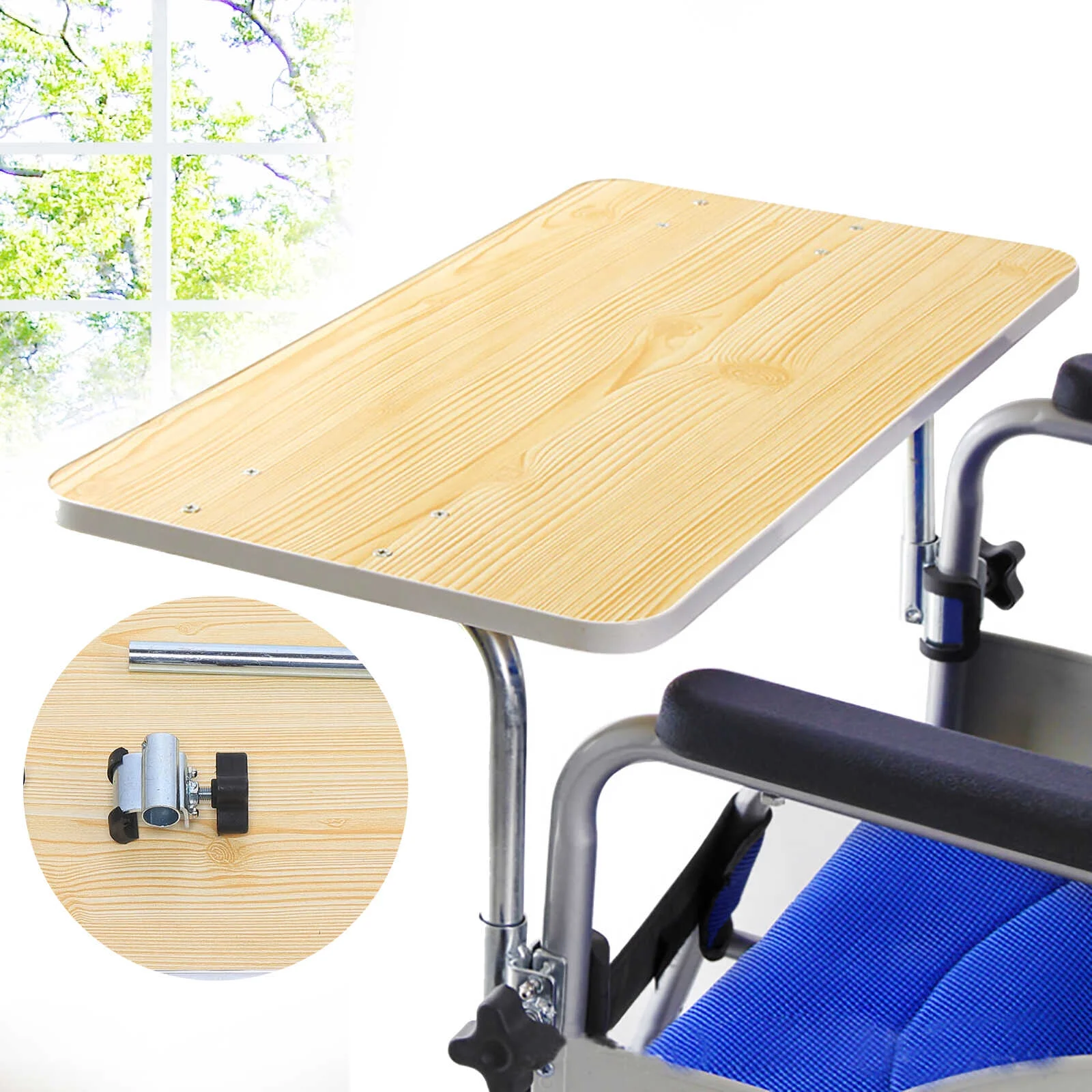 Loyalheartdy Wheelchair Tray Detachable Wooden Wheelchair Table for Manual Powered or Electric Wheelchairs