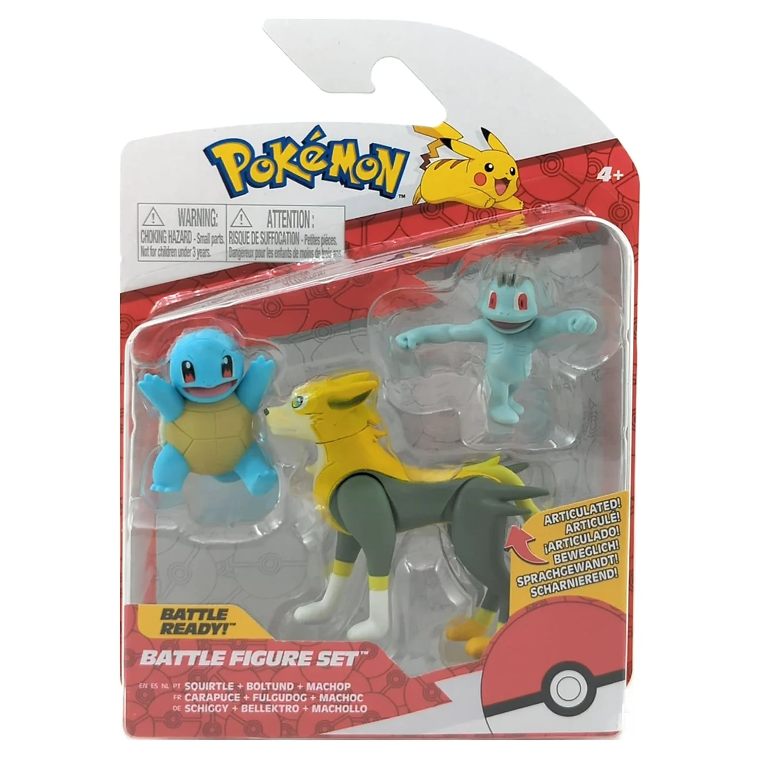 Pokemon Battle Figure Set Articulated 3-inch Boltund, 2-inch Squirtle and Machop 3 Pack