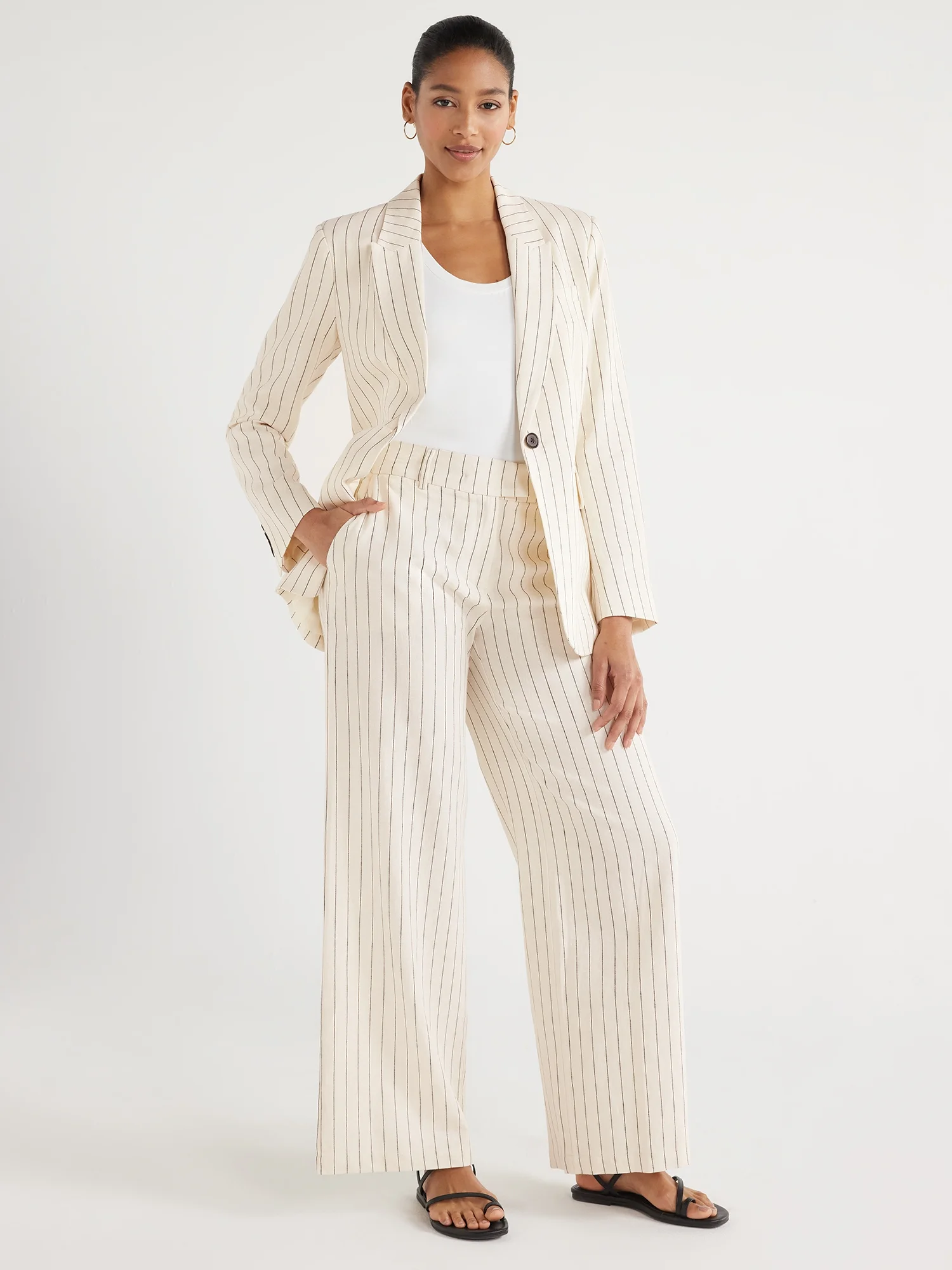 Scoop Women's Ultimate One Button Linen Blazer, Sizes XS-XXL