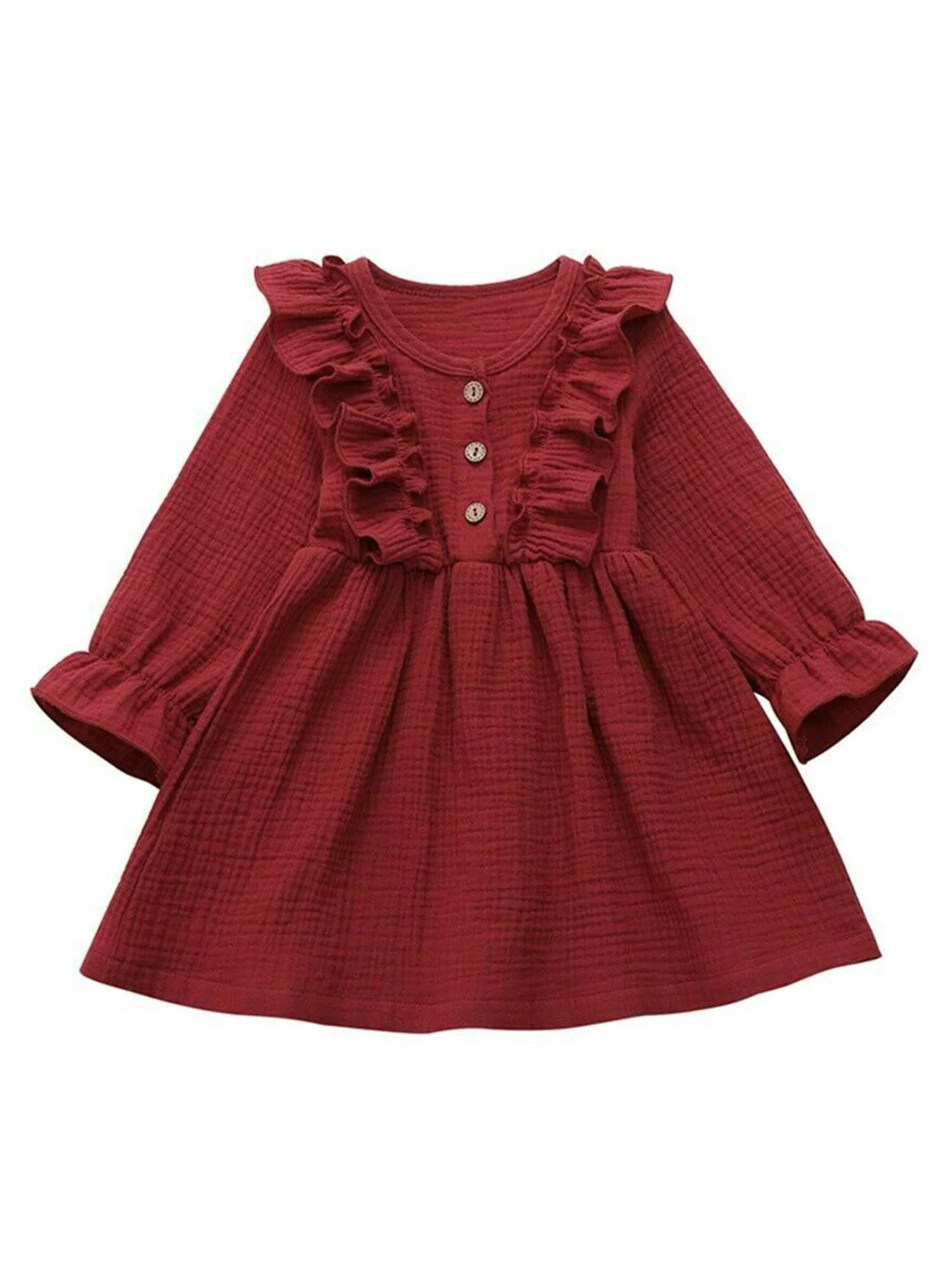 Spring hue Infant Toddler Baby Girl Cotton Linen Long Sleeve Casual Dress