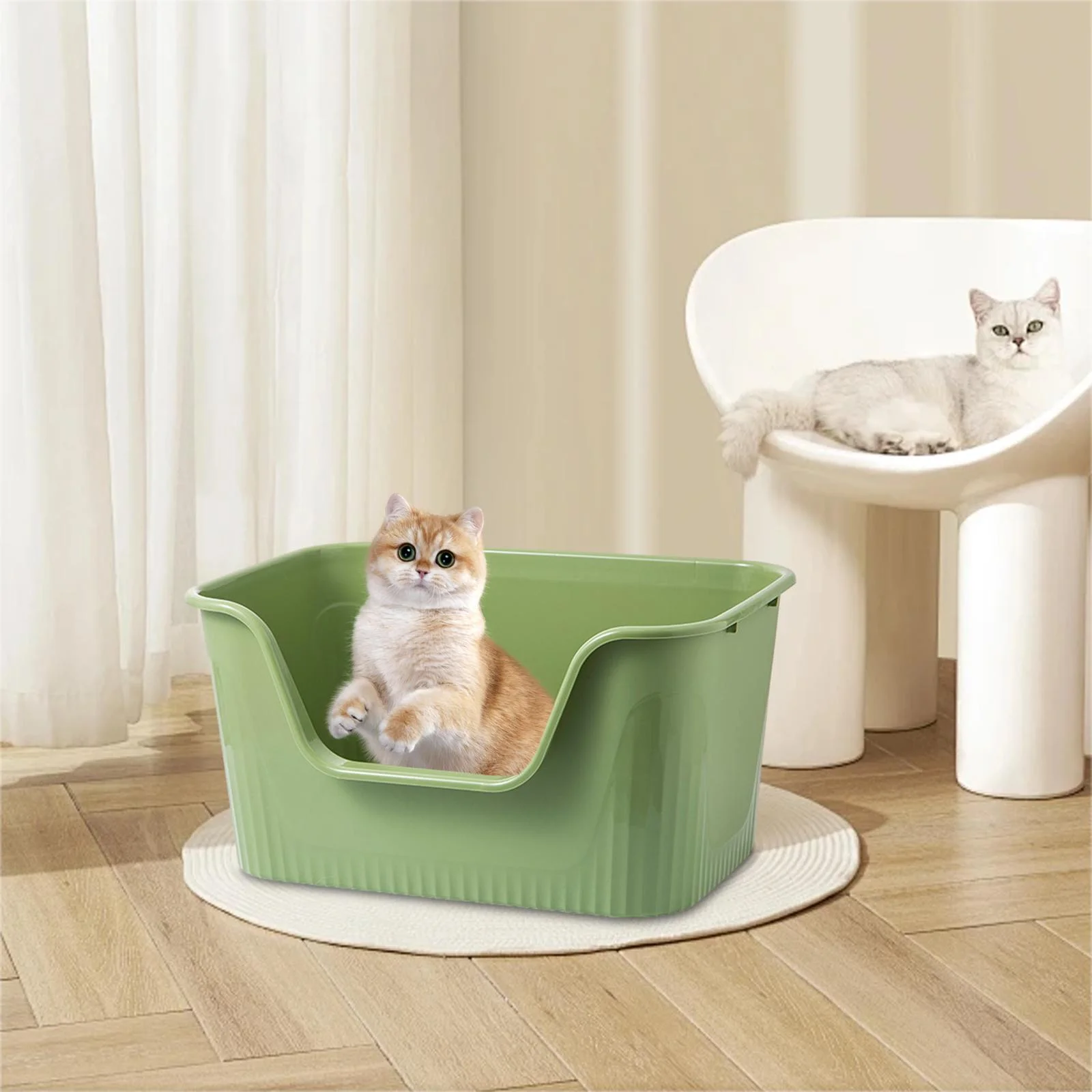 Toysmith Open Cats es Front Opening Bedpan Easy Access High Sided Cat Toilet Sandbox Semi Enclosed Pet Litter Pan Green S