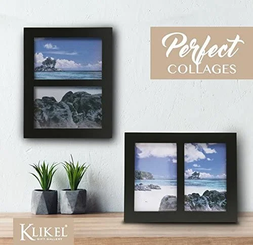 Klikel Photo Collage Frame - Black Wooden Wall Frame - 2 Openings – 5x7 Pictures - Decorative Family Picture Frame