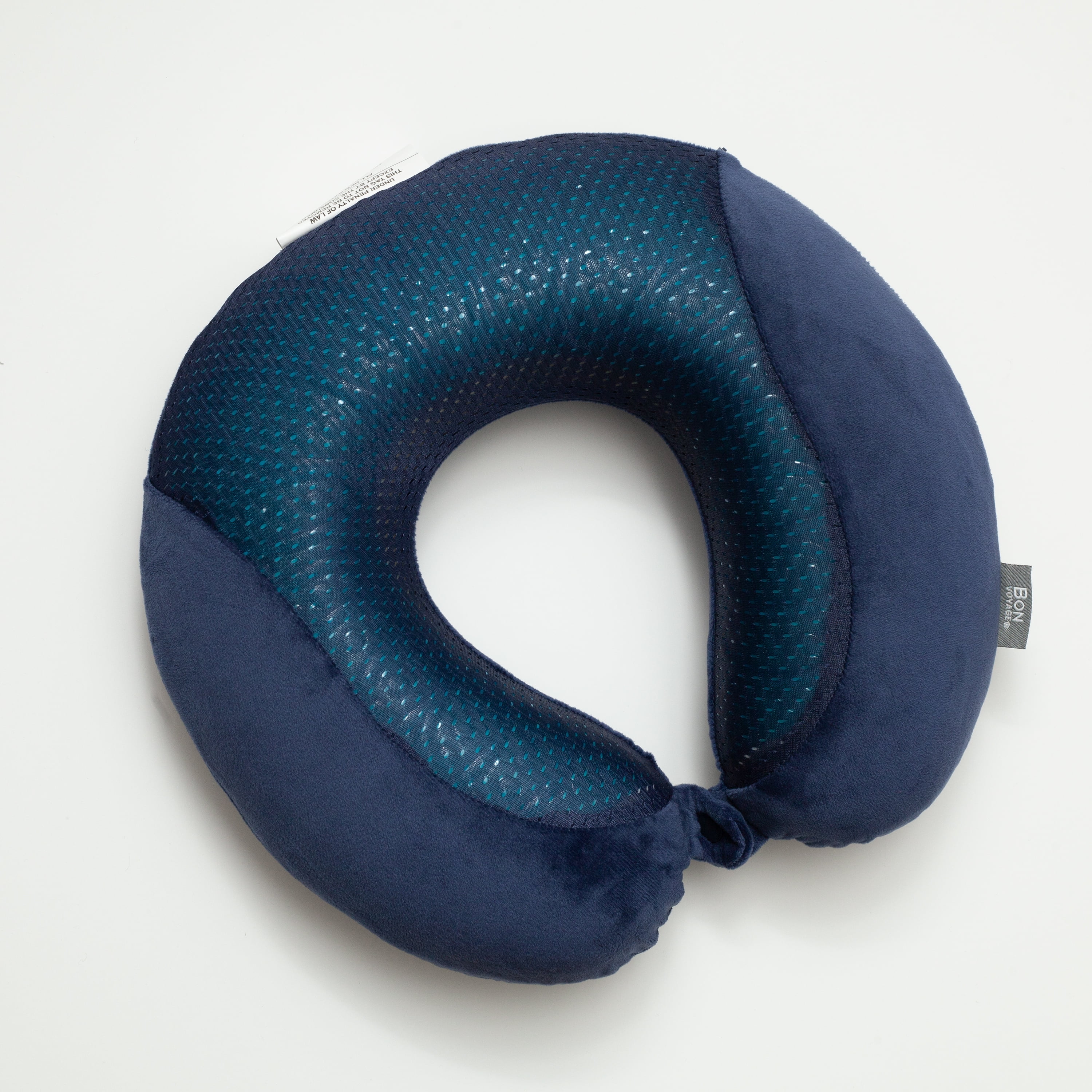 Bon Voyage Refreshing Cooling Gel Memory Foam Travel Neck Pillow with a Snap Button, Navy Blue