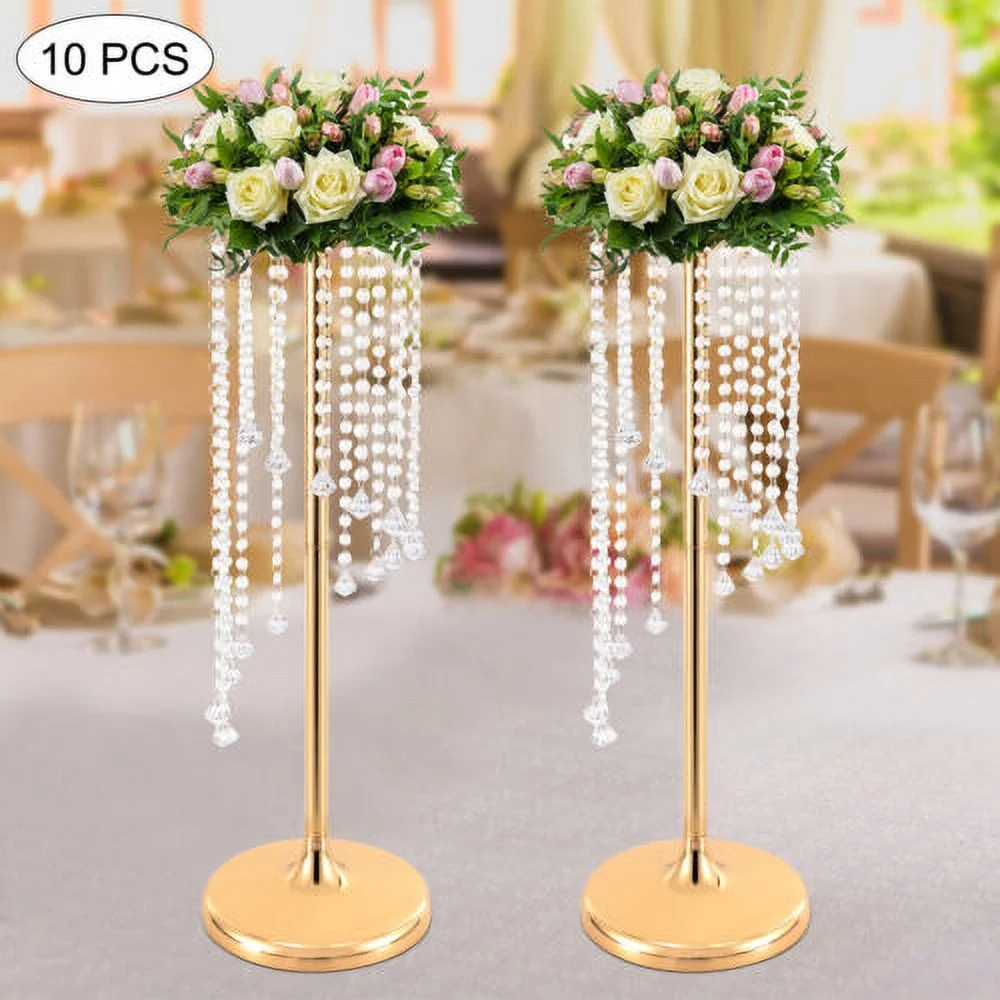 27.5 inch Tall Crystal Flower Vase For Wedding Centerpieces Gold Vases 10Pcs