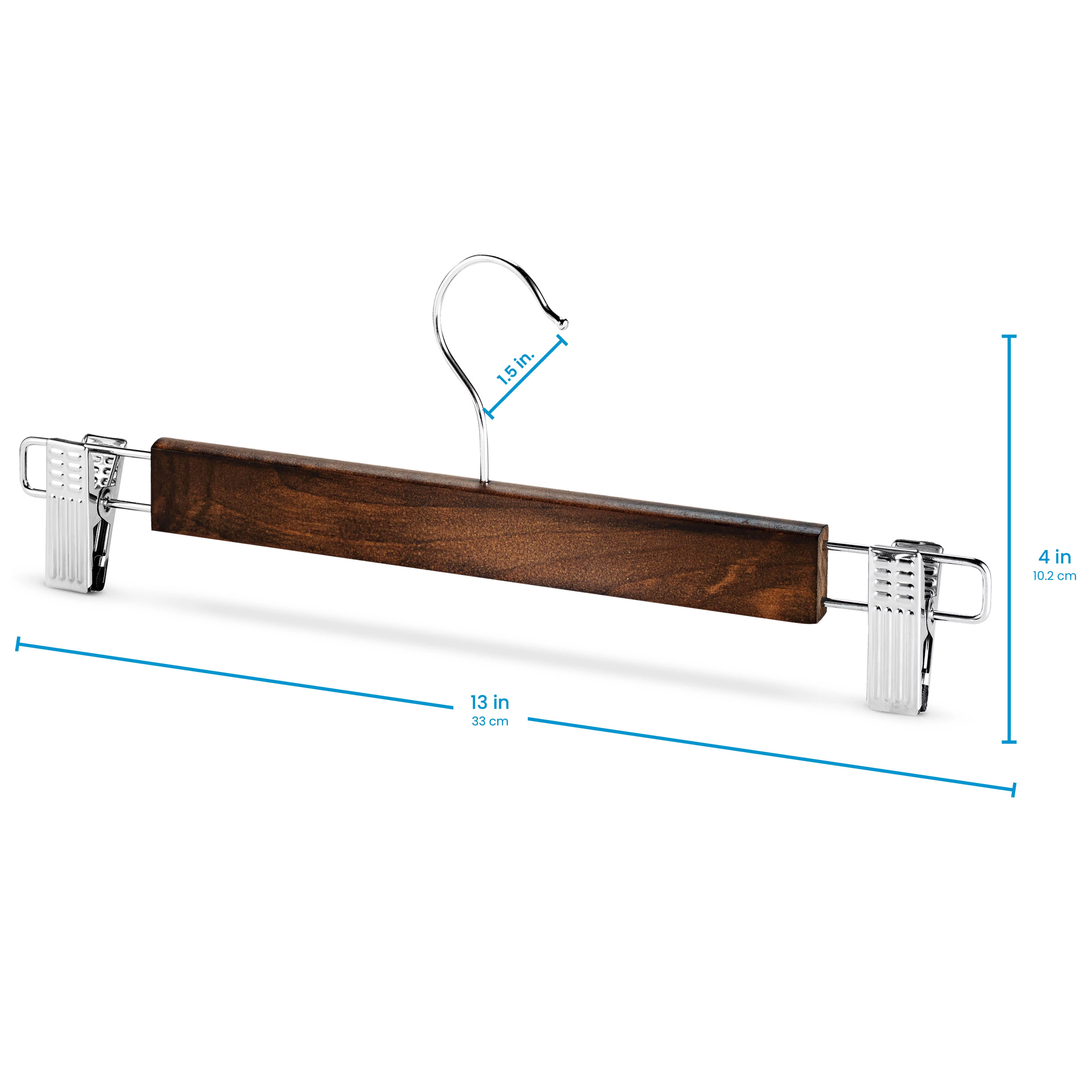 High-Grade Wood Pants Hangers with Metal Clips 20 Pack Grip Clip Pants Hanger, Smooth Finish Solid Wood Jeans/Skirt Hanger, 360Â° Swivel Hook - Clip Hanger for Pant, Skirts, Slacks, Bottoms Hangers