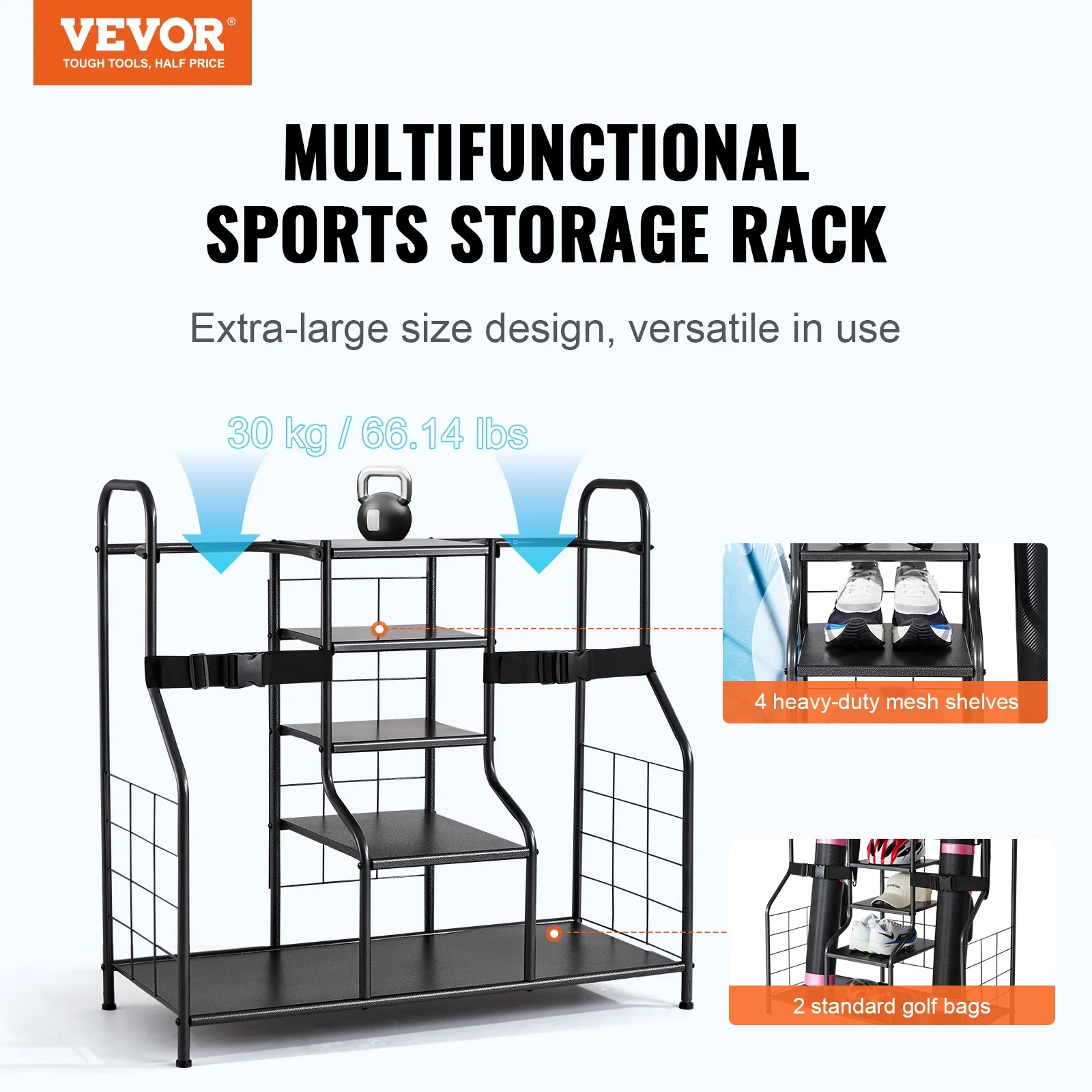 SKYSHALO Golf Storage Garage Organizer 2 Golf Bag Stand Basketball Rack Holder Gear Toys Club Rack