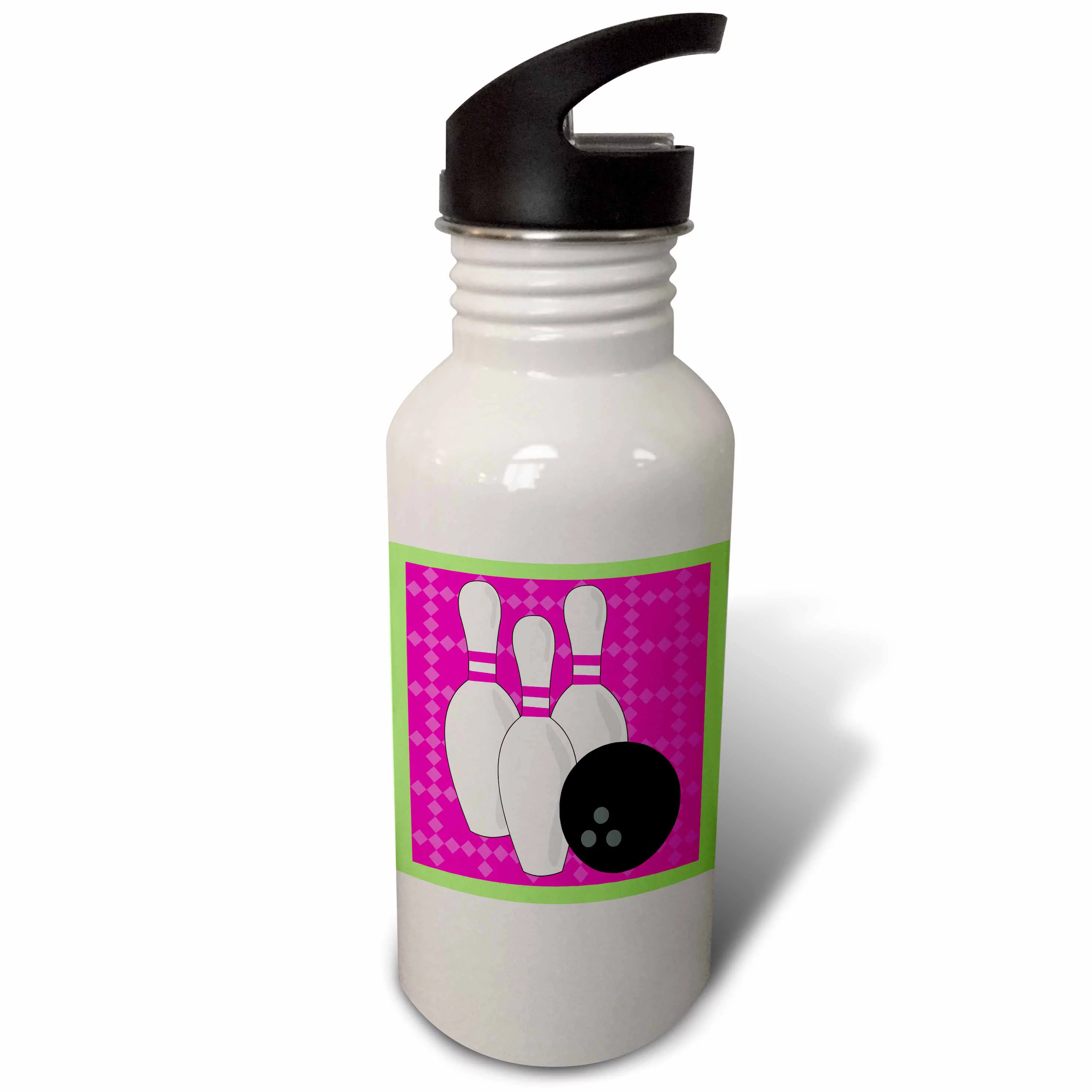 Pink and Green- Bowling Pins and Ball 21 oz Sports Water Bottle wb-43151-1