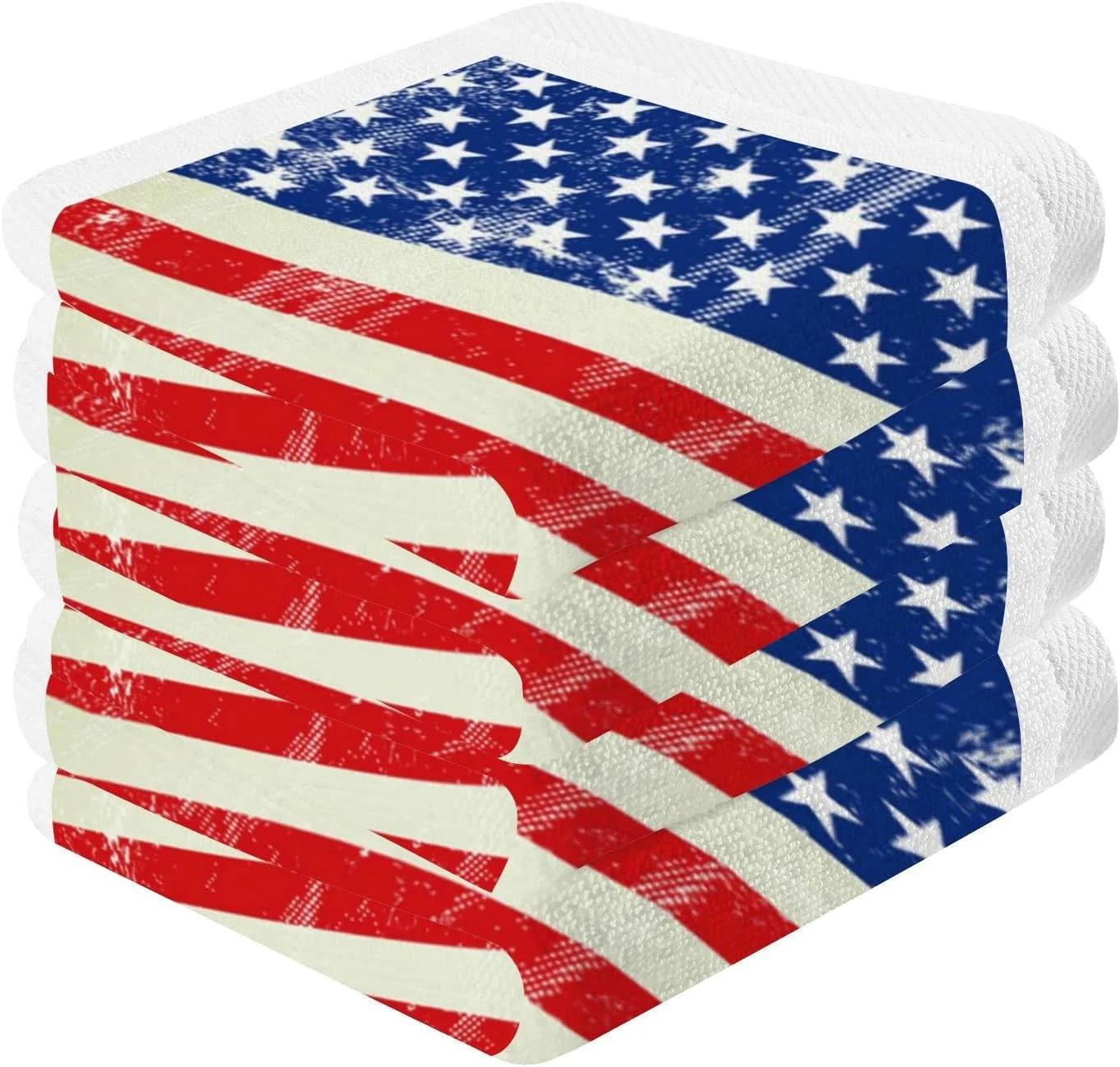 SKYSONIC Retro American Flag Wash Cloths 4 Pack - 12 x 12 Inch Super Soft Washcloths for Your Face and Body - 100% Cotton Highly Absorbent Baby Face Towel