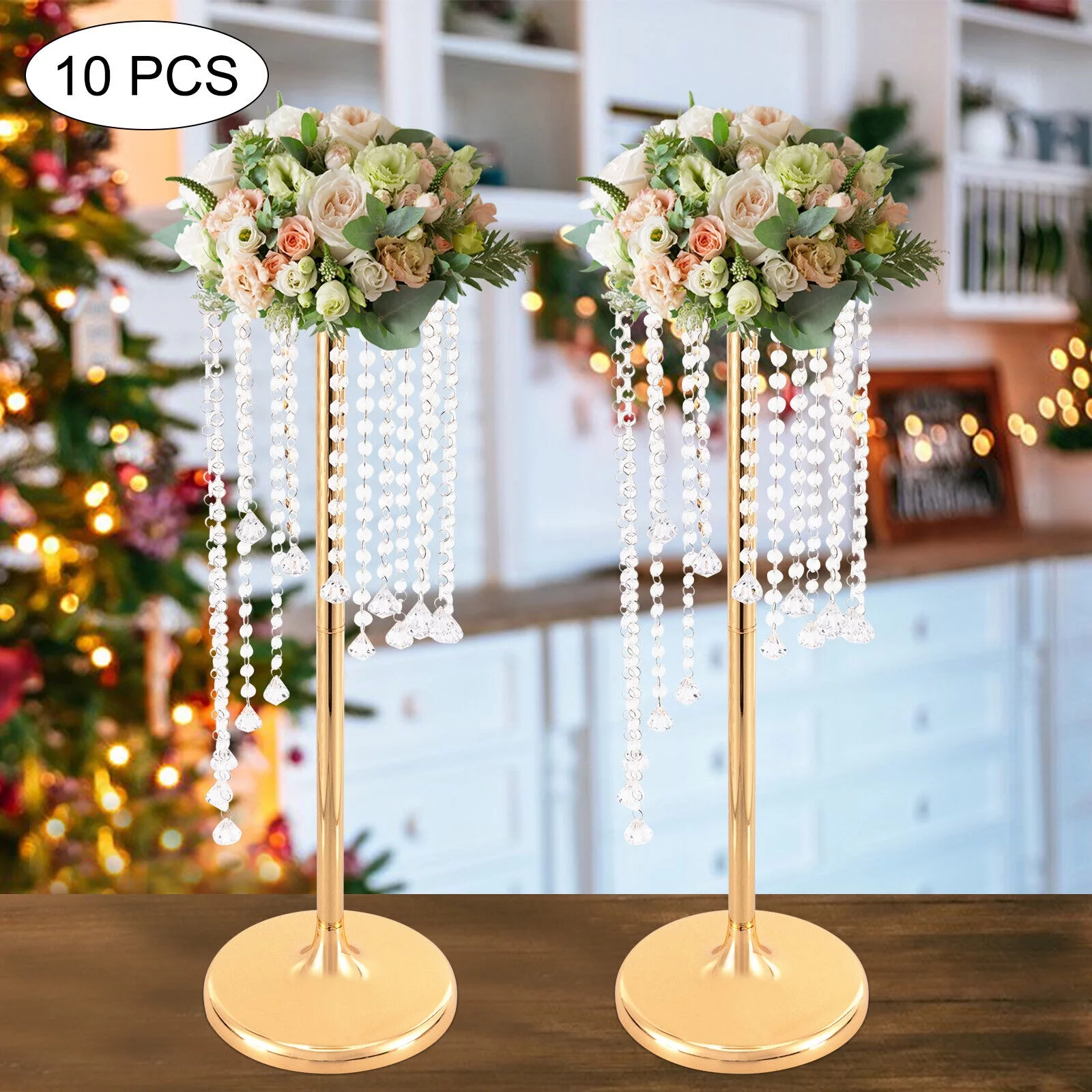 10Pcs 27.5 inch Tall Gold Vases Crystal Flower Vase For Wedding Centerpieces Decor
