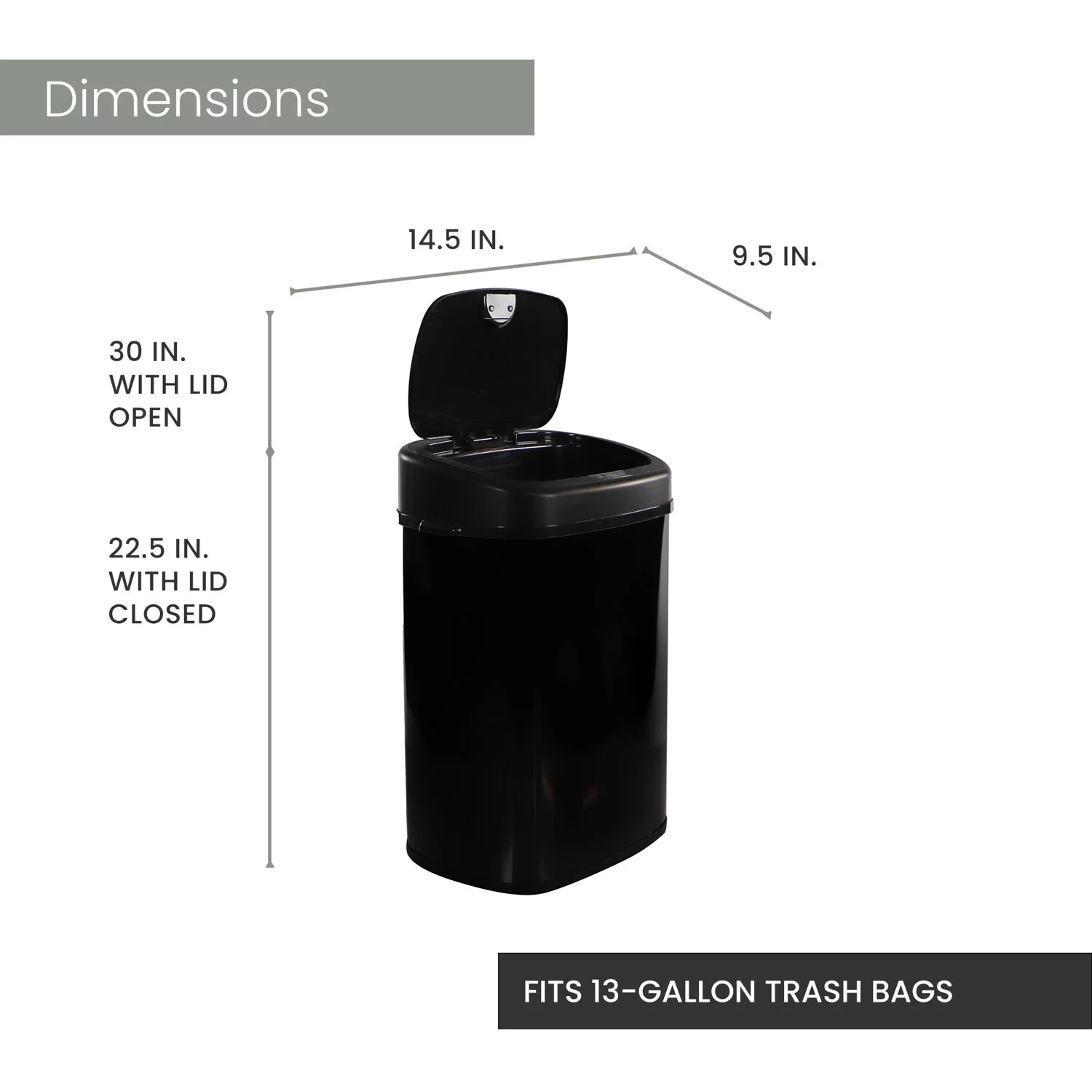 Hanover Hands Free Trash Can Garbage Bin, Fingerprint resistant, 50 Liter/13.2 Gallon