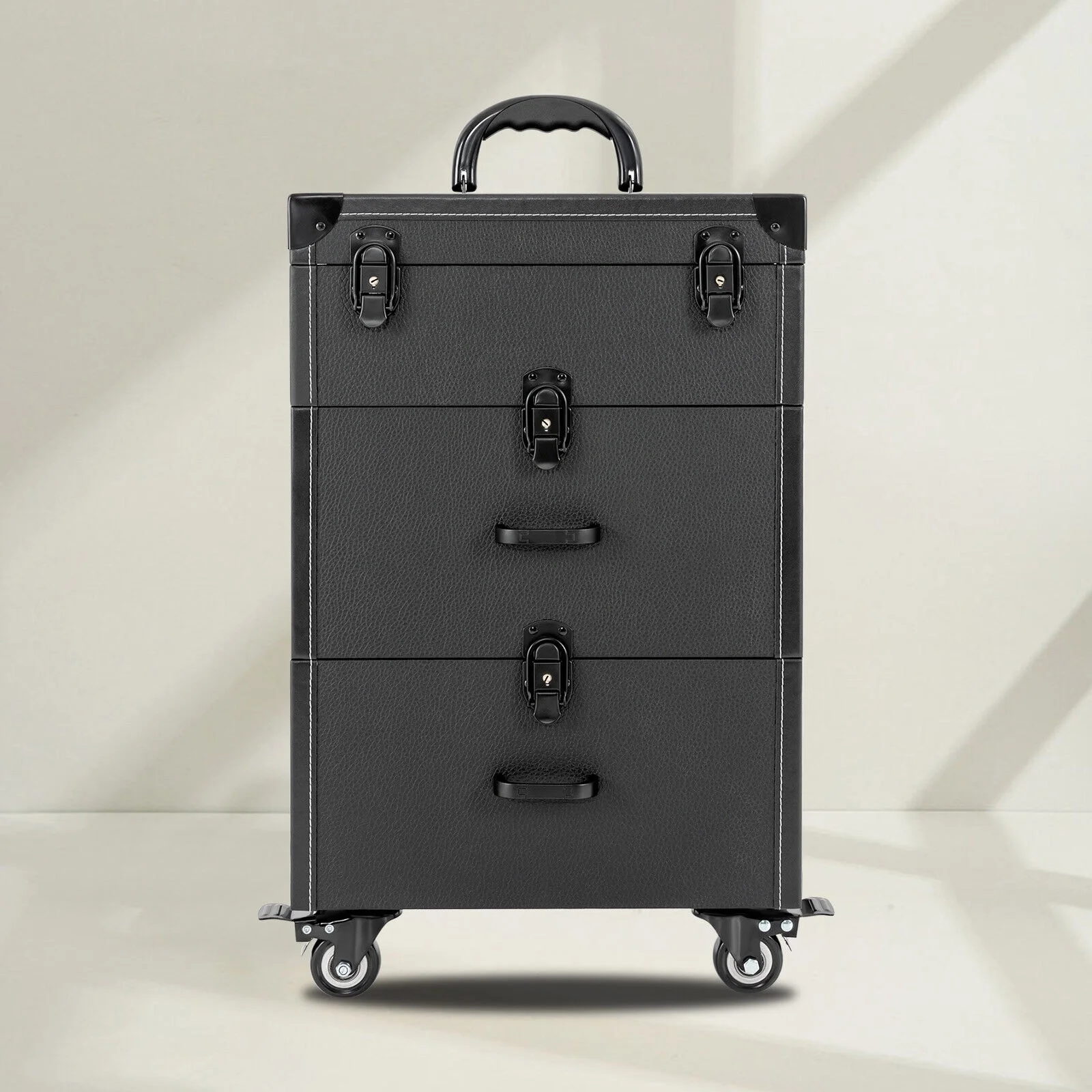 Denest Rolling Train Case Aluminum Trolley Professional Cosmetic Organizer Box w/Drawer