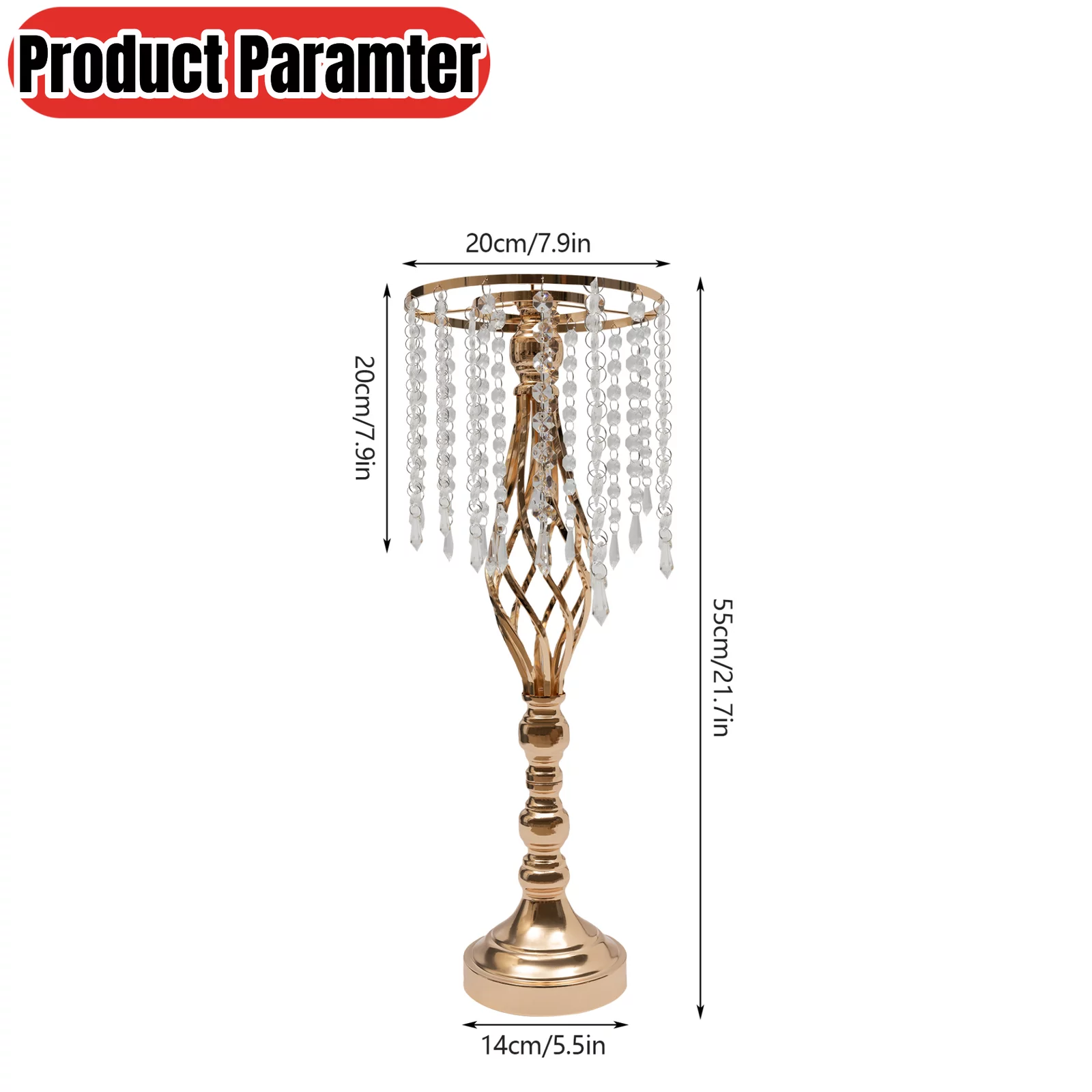 6PCS Crystal Flower Stands Gold DIY Vases Wedding Table Centerpieces 55cm Tall