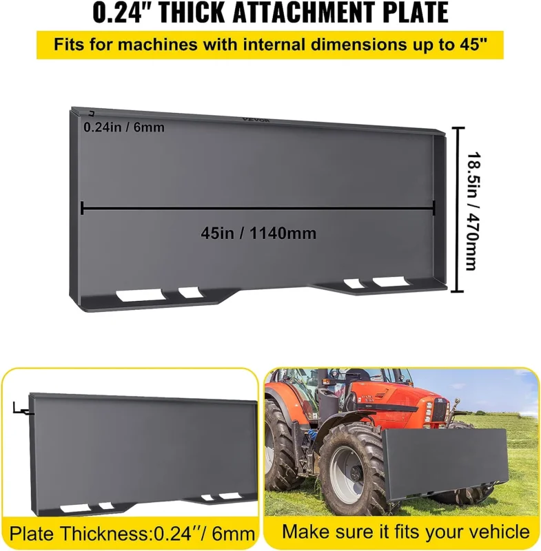 Vevor 0.25 in. Skid Steer Mount Plate Thick Skid Steer Steel Attachment Plate