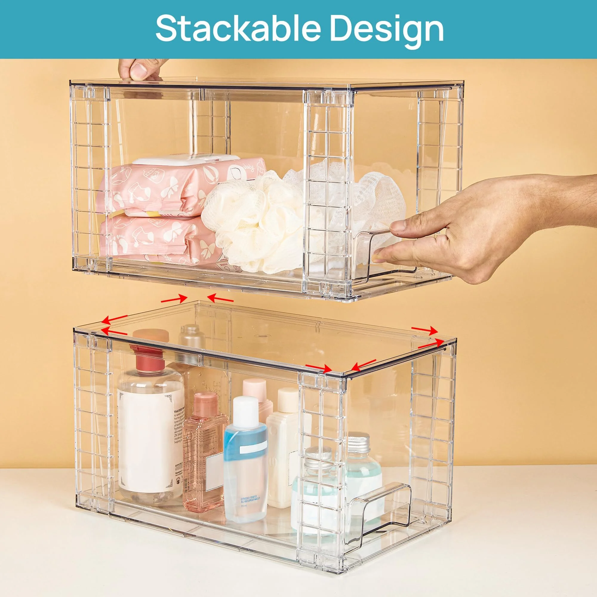 Vtopmart Large Stackable Storage Drawers, Clear Acrylic Drawer Organizers with Handles, 2pcs