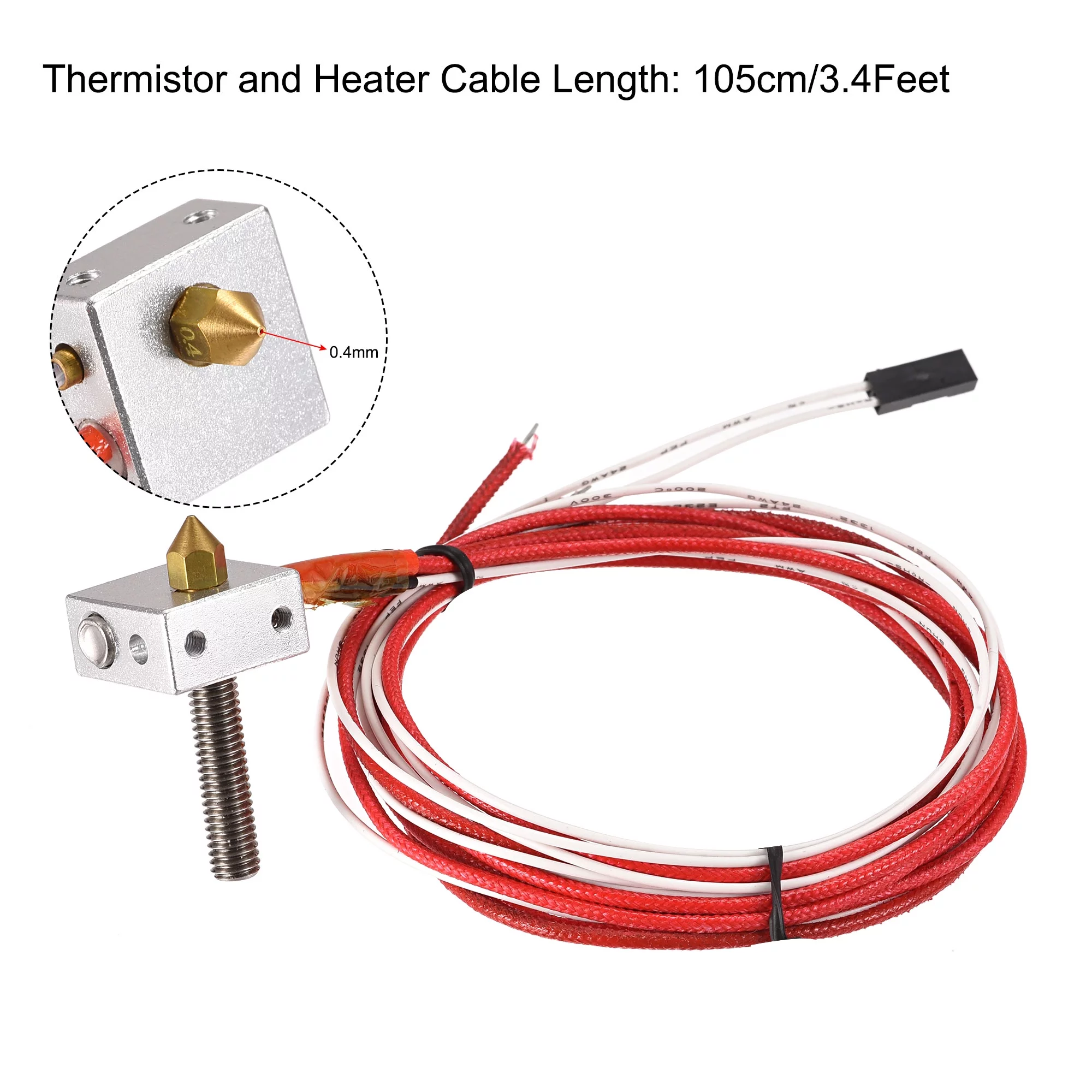 Uxcell Extruder Throat Tube Hot End Set 0.4mm Brass Nozzle for 3D Printer 1.75mm Filament