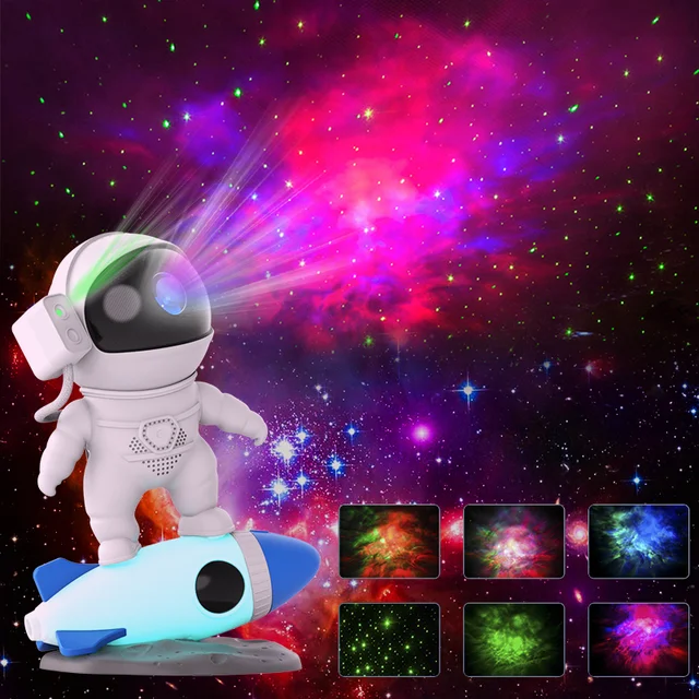 Rocket Astronaut Star Projector Night Light with Remote Control ° Rotary Nebula Lighting Children