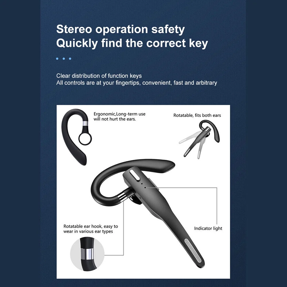 Bluetooth 5.0 Earpiece Dual Mic Earbud Noise Cancelling office Wireless Headset