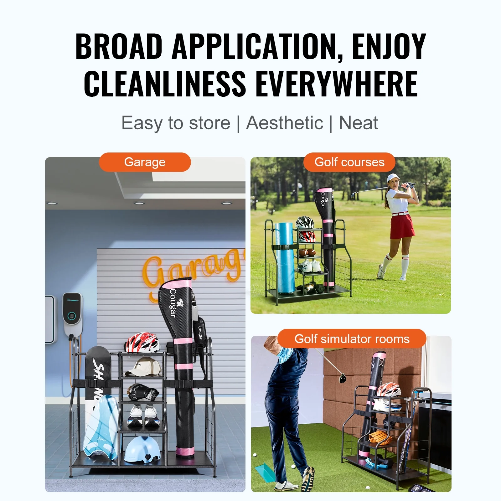 SKYSHALO Golf Storage Garage Organizer 2 Golf Bag Stand Basketball Rack Holder Gear Toys Club Rack