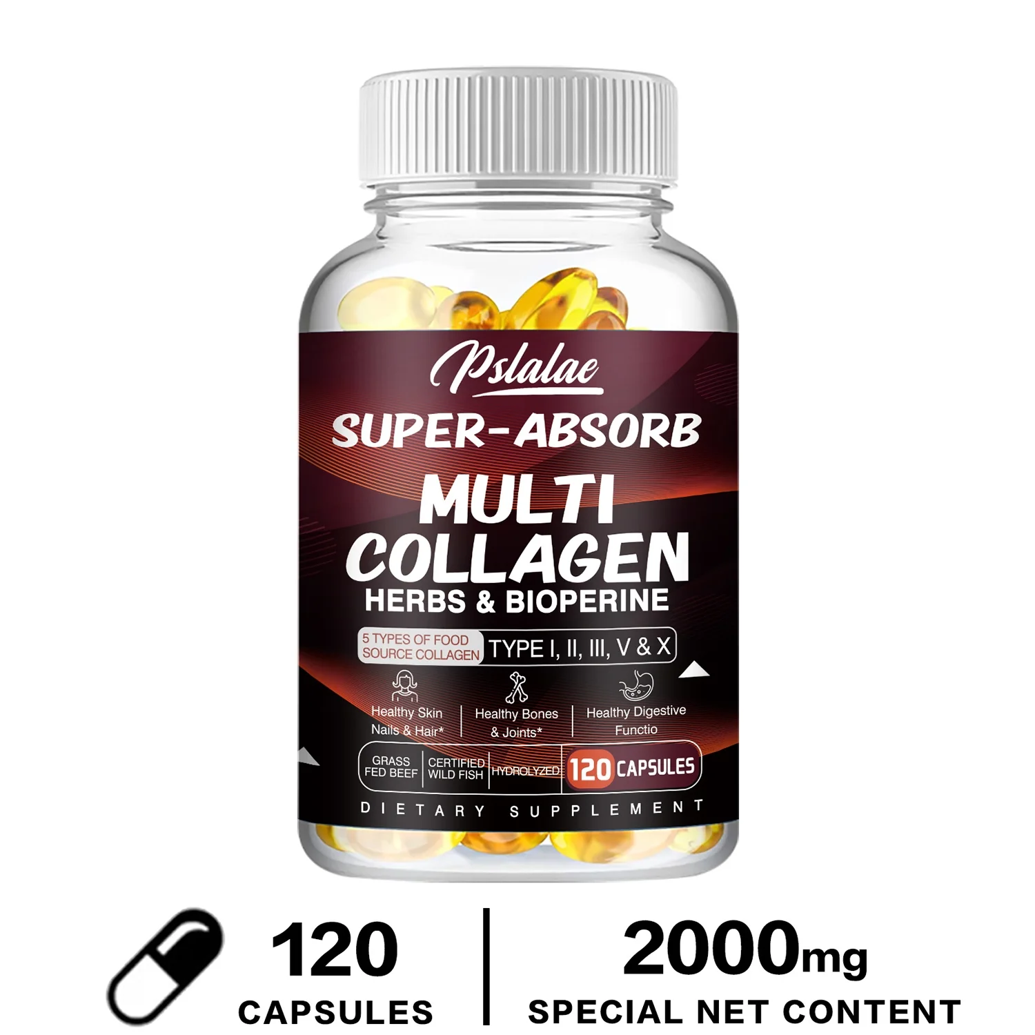 Pslalae Multi Collagen 2000mg - Type I, II, III, V, X - Anti-Aging Hydrolyzed Collagen(30/60/120pcs)