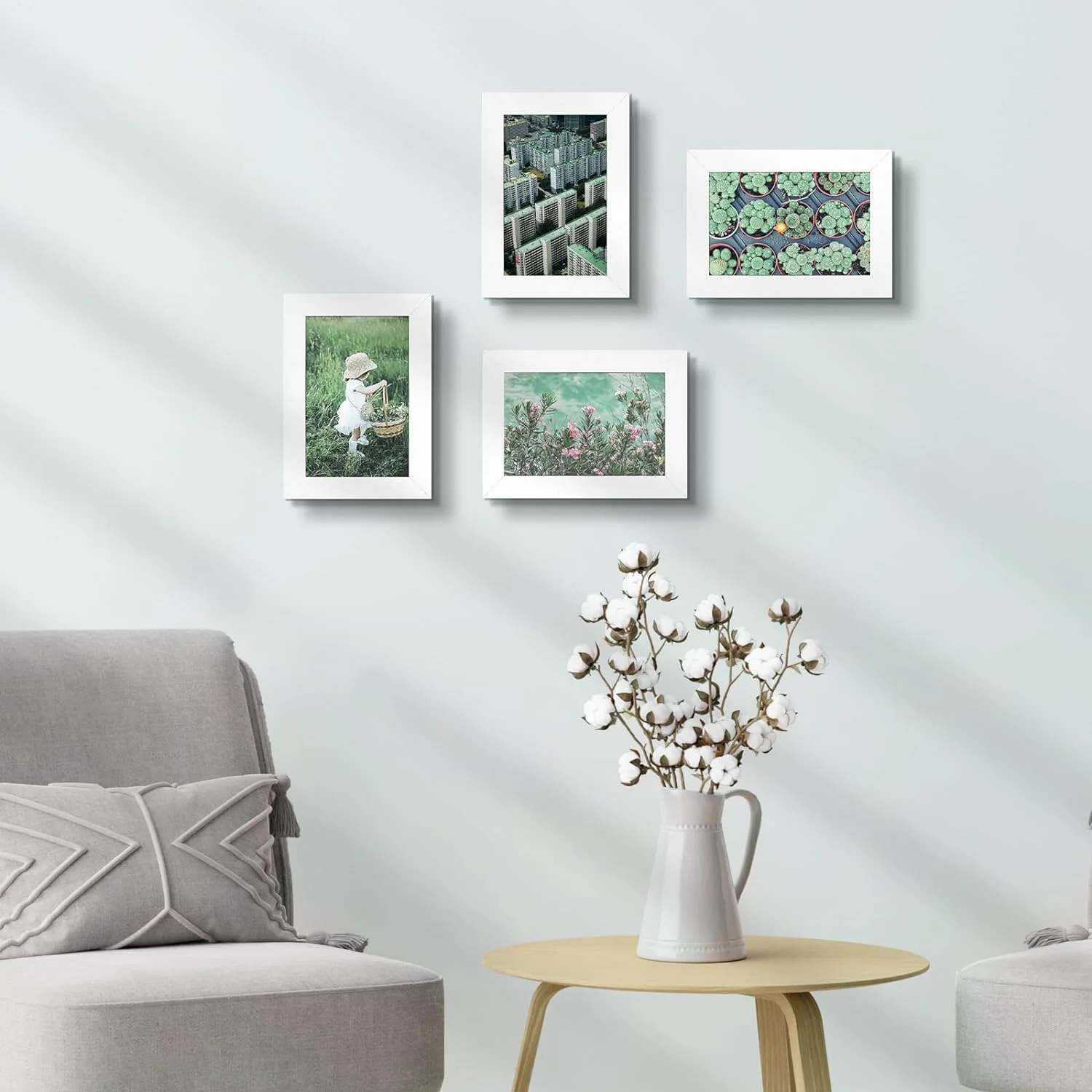 Golden State Art 5x7 Picture Frames Set of 8, Gallery Wall Frame Collage Tabletop Thin Frames with Plastic Glass, Horizontal or Vertical Displays (5x7, White, 8-Pack)