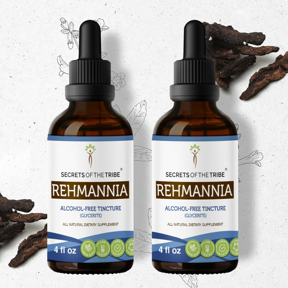 Rehmannia Tincture Alcohol-FREE Extract, Organic Rehmannia (Rehmania Glutinosa) Dried Root 2x4 oz