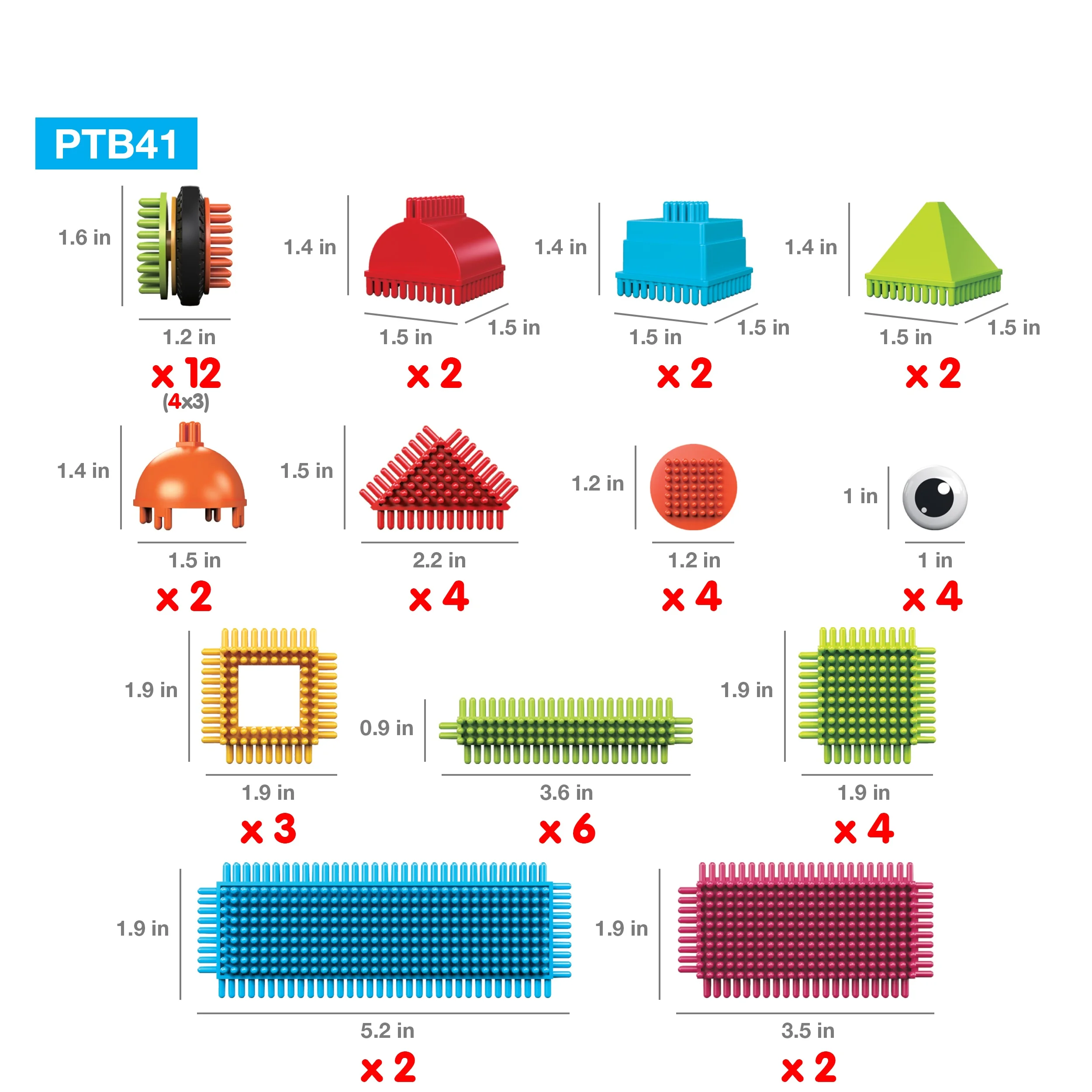 PicassoTiles 41 Piece Hedgehog Blocks Basic Building Set with Idea Book PTB41, Multicolor